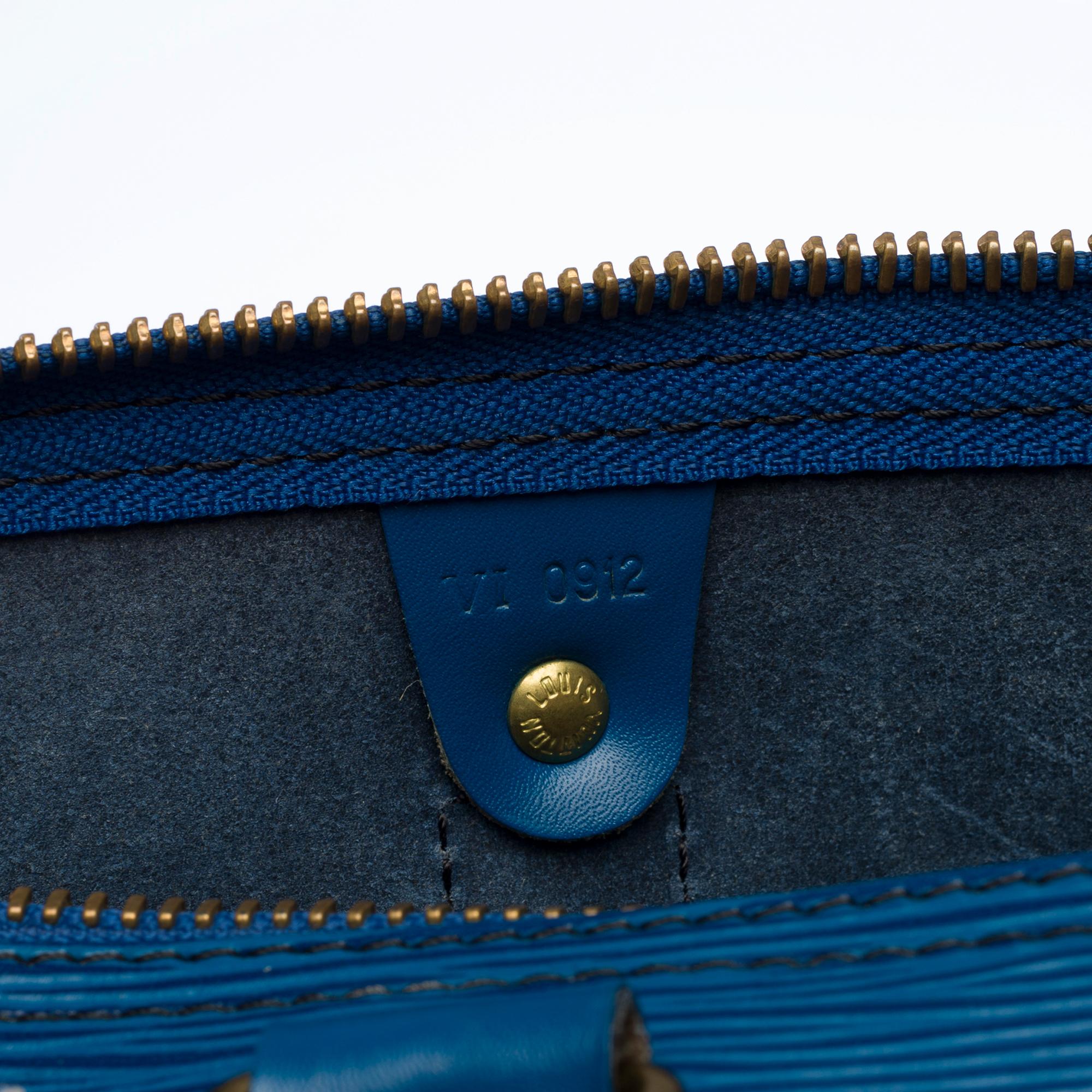 Le très chic sac de voyage Louis Vuitton Keepall 45 en cuir épi bleu, GHW 1