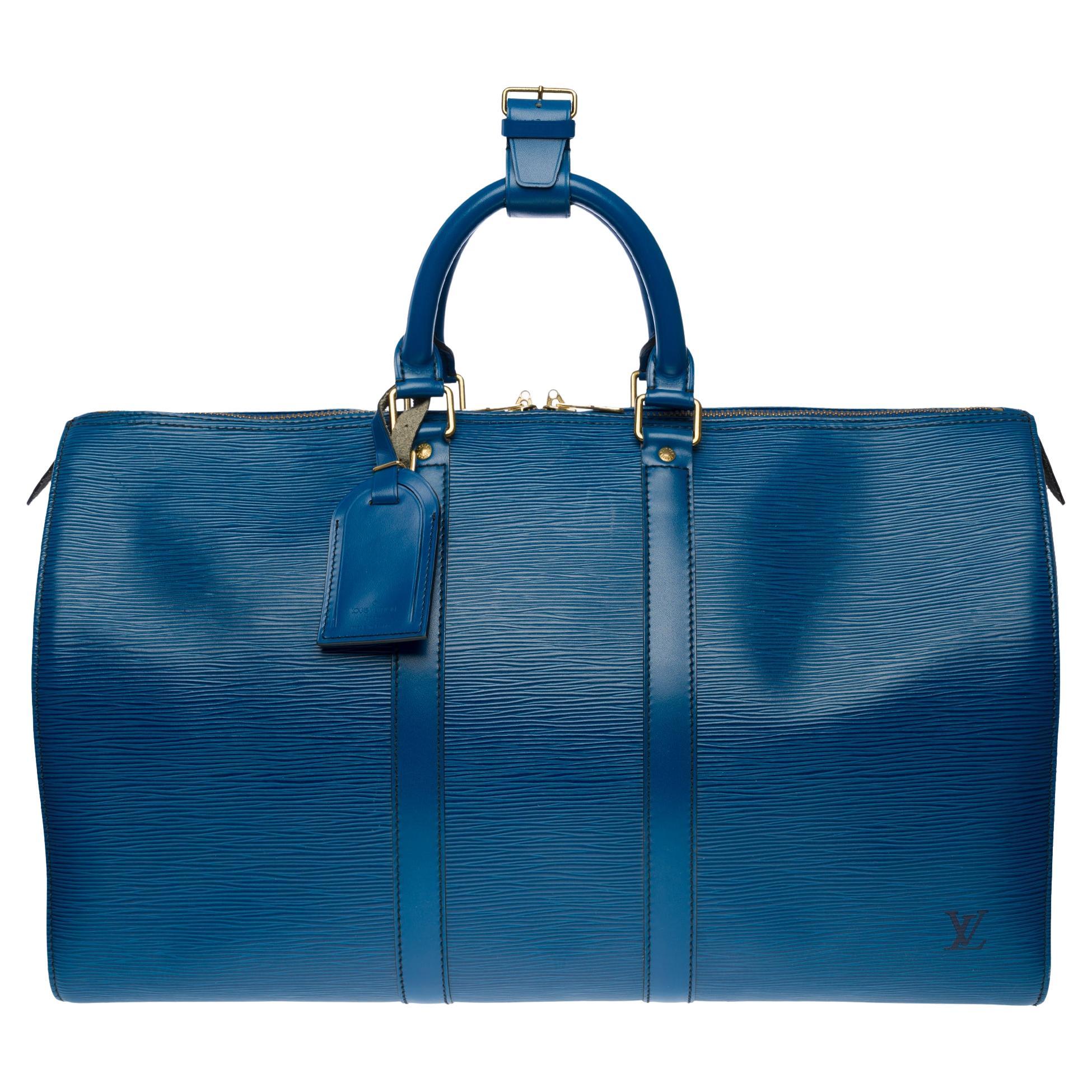 The very Chic Louis Vuitton Keepall 45 Travel bag in blue épi leather, GHW  For Sale at 1stDibs
