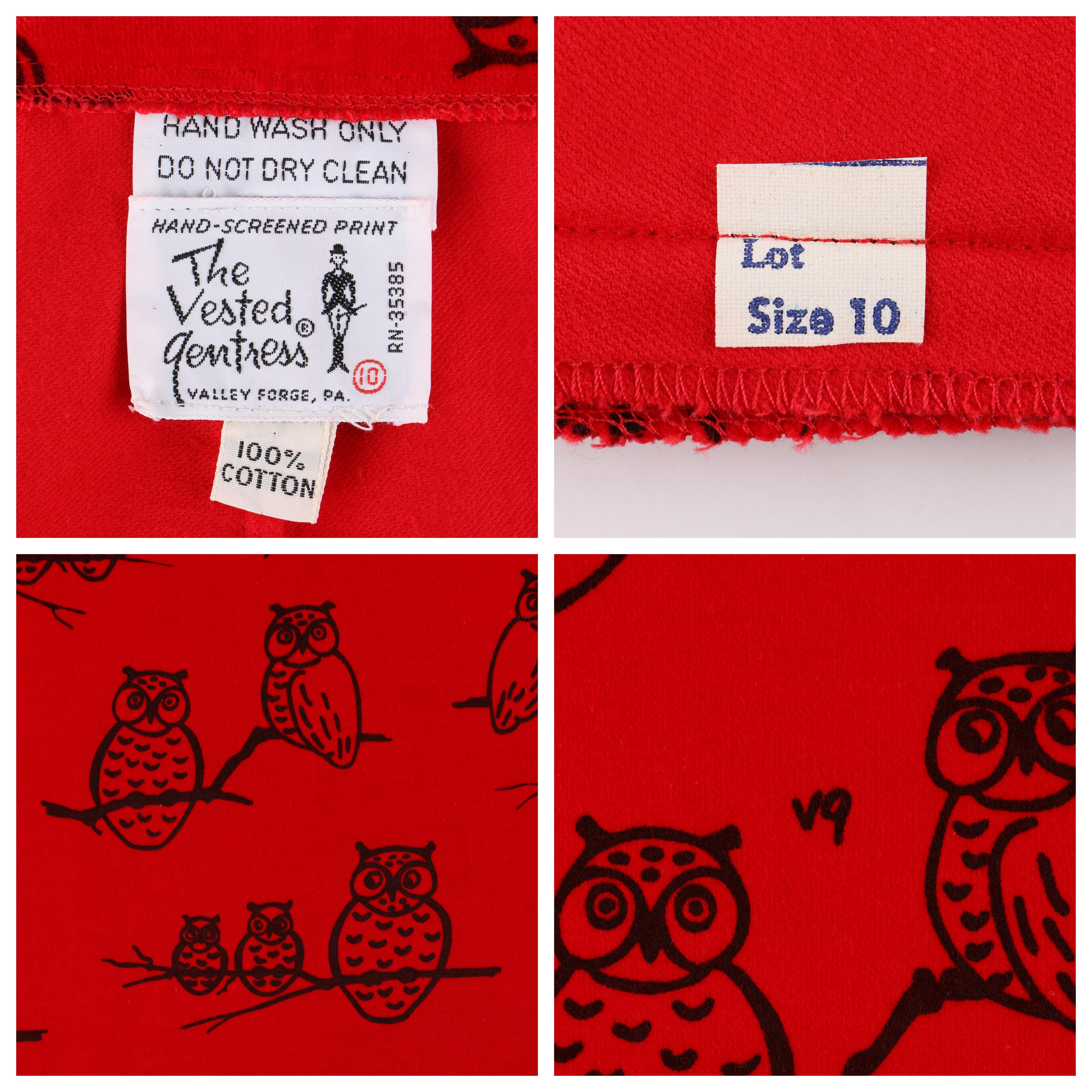 THE VESTED GENTRESS c.1970’s Red Black Owl Signature “VG” Print A-Line Skirt In Good Condition In Thiensville, WI