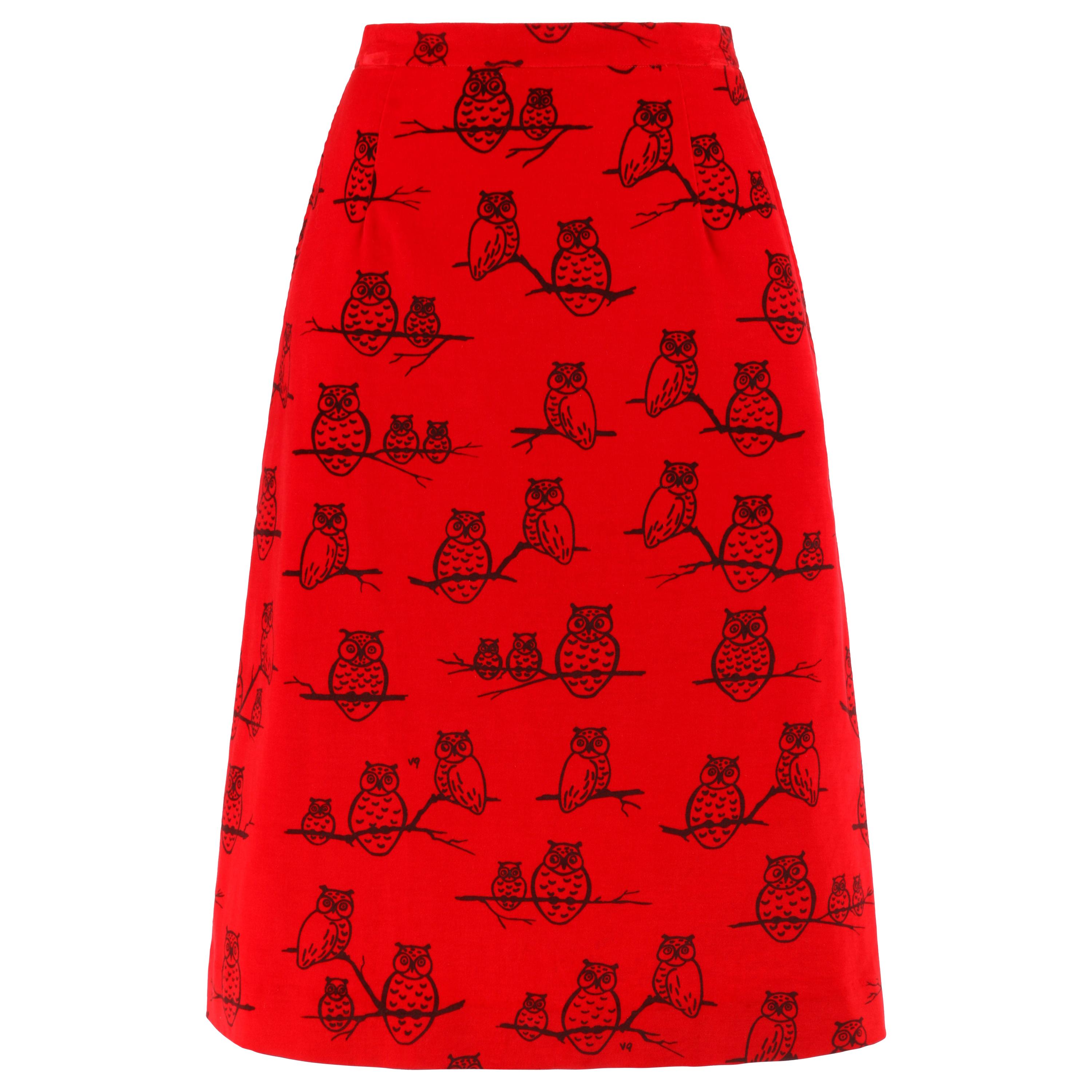THE VESTED GENTRESS c.1970’s Red Black Owl Signature “VG” Print A-Line Skirt
