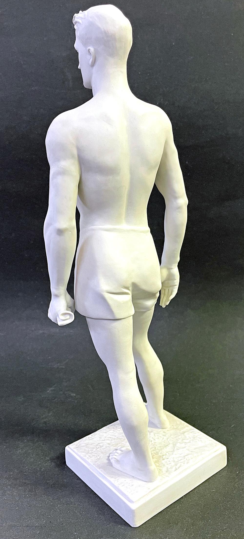 In the early decades of the 20th century, much of Europe and North America's artists worked to idealize the human figure, often showing noble men at work or in competition.  This figure by Franz Nagy for Allach porcelain had a much more overt