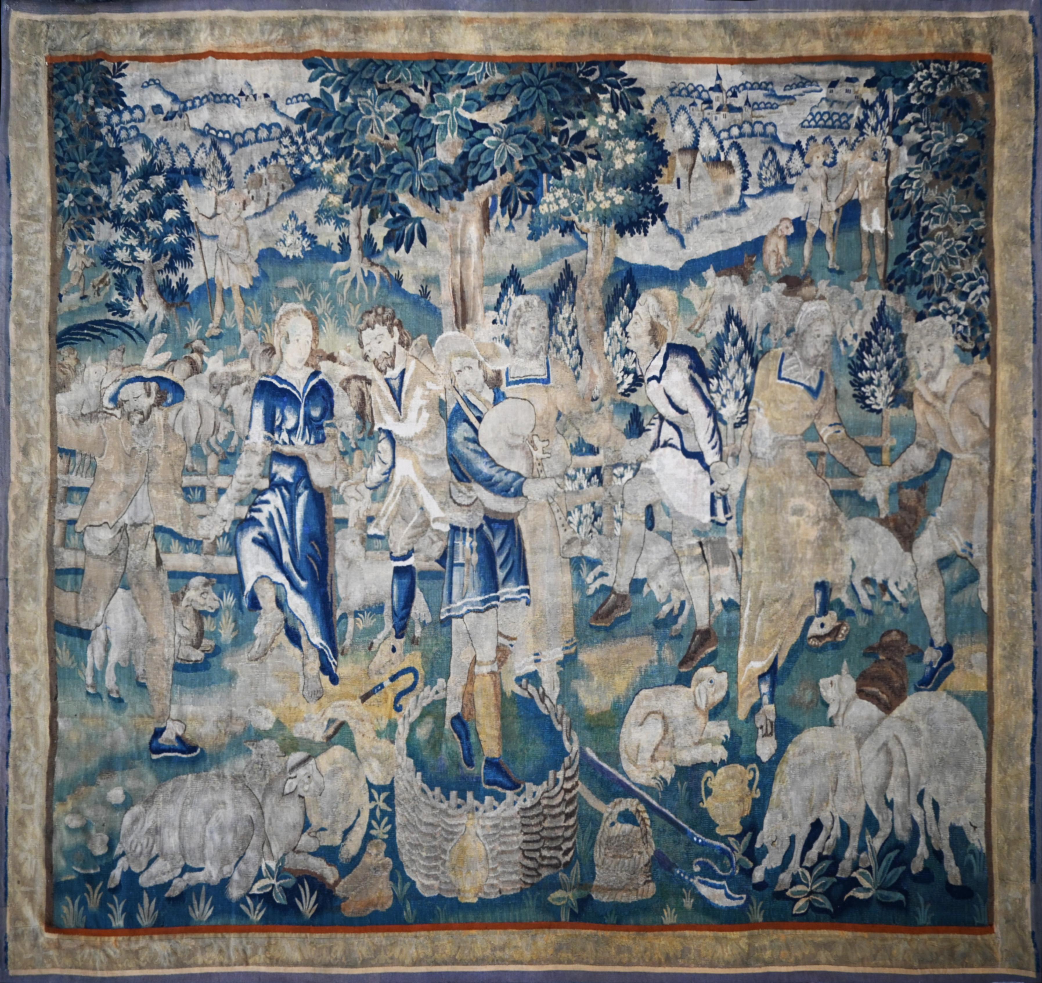 Das Dorffest, Flämischer Wandteppich aus dem 17. Jahrhundert - Abmessung 338x275 - N 1048 im Angebot 3