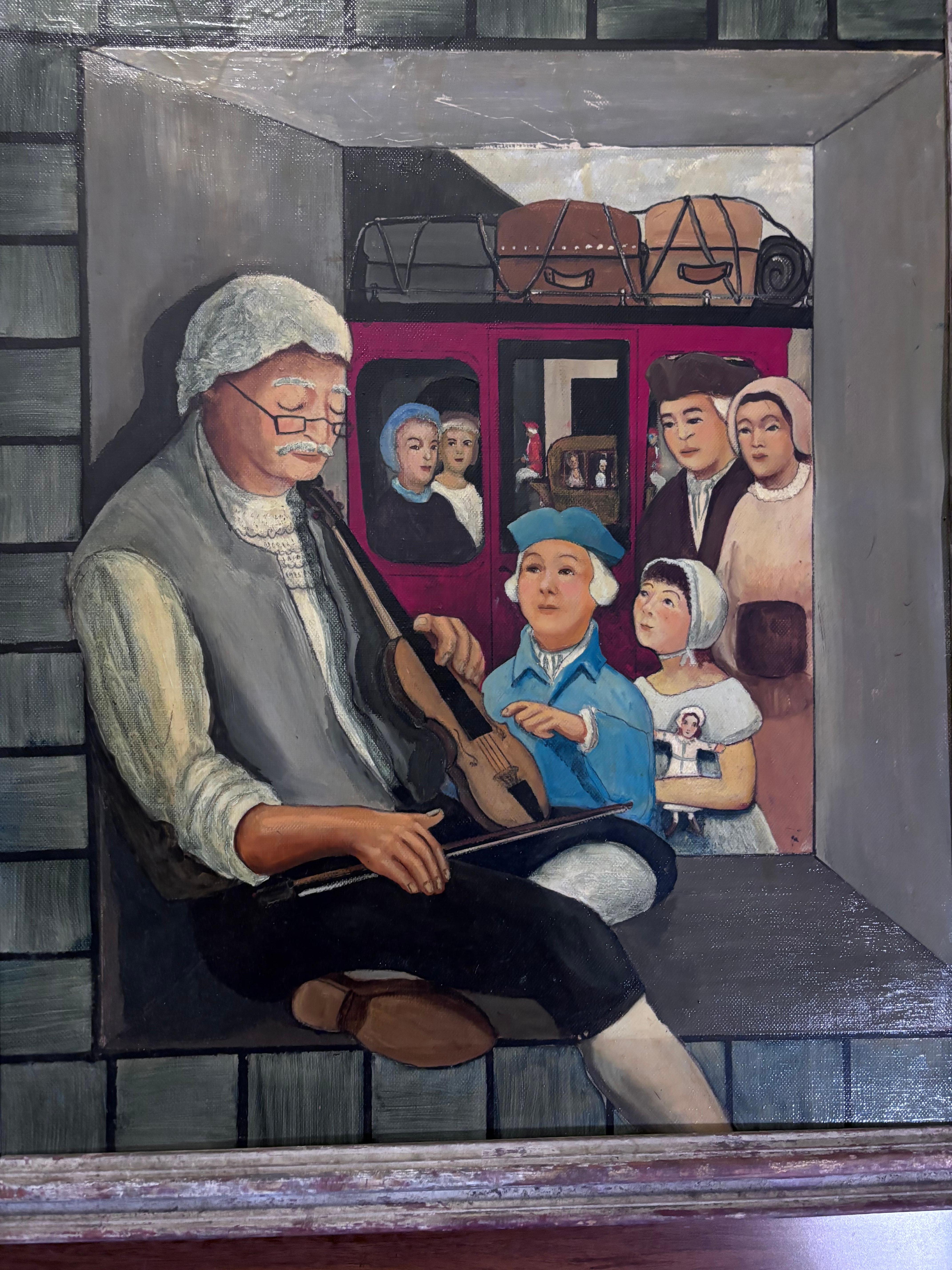 American The Violin Player Painting Outsider Folk Artist Gloria Laposka For Sale