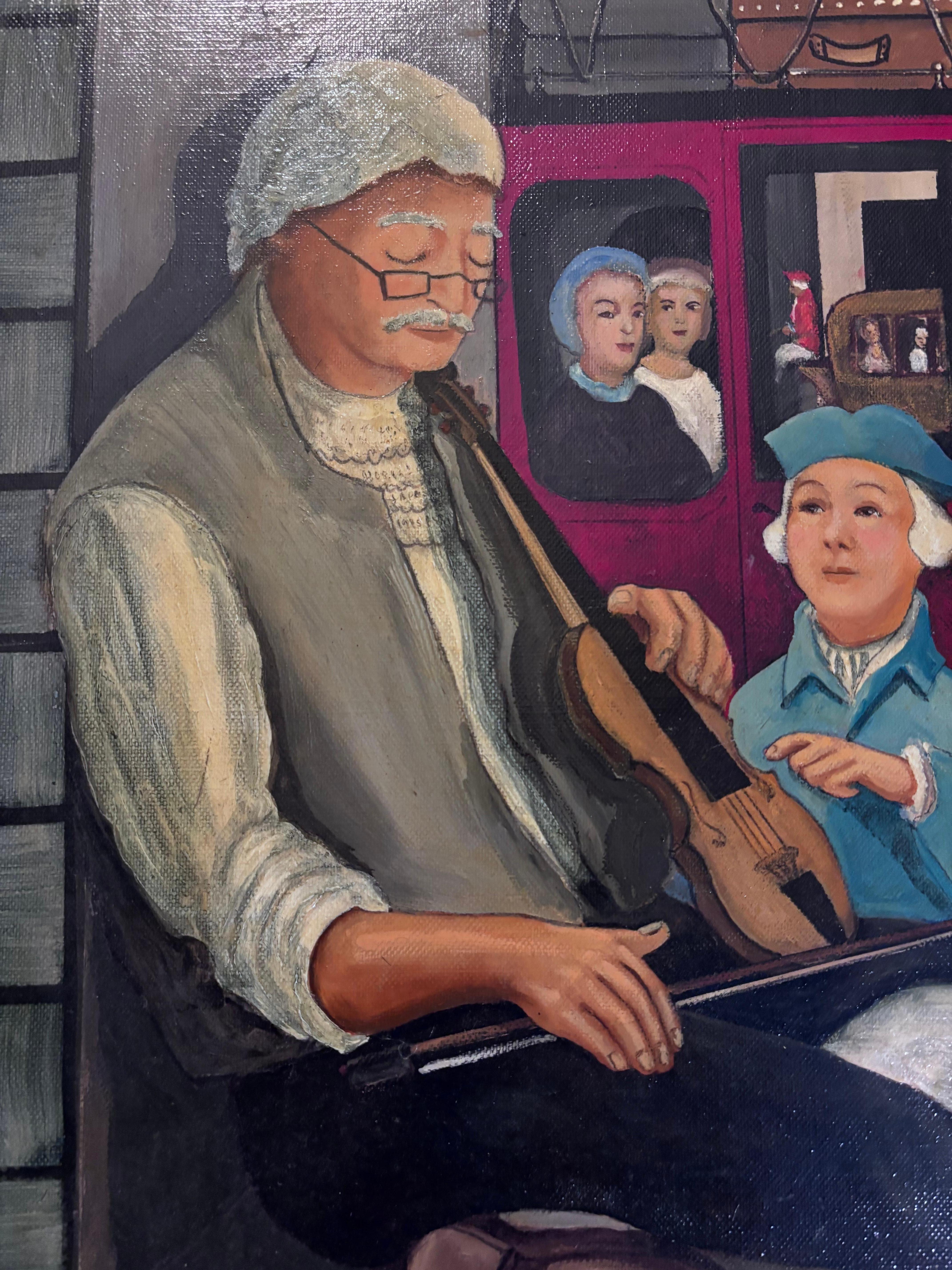 Canvas The Violin Player Painting Outsider Folk Artist Gloria Laposka For Sale
