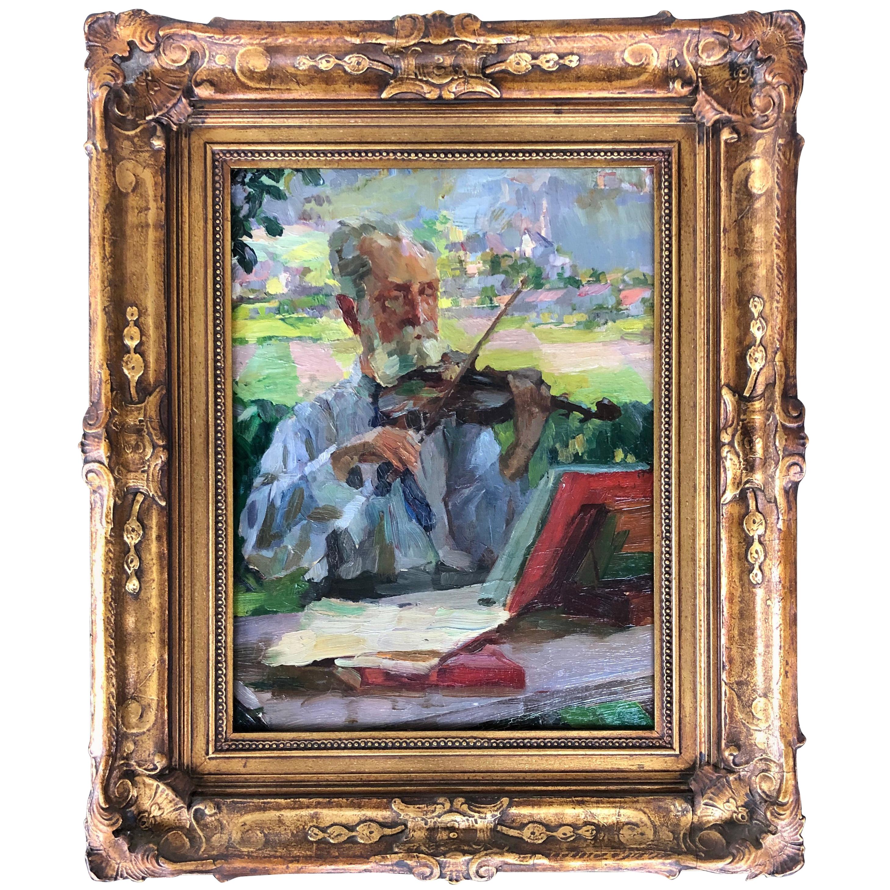 "The Violinist" Post Impressionist Painting 