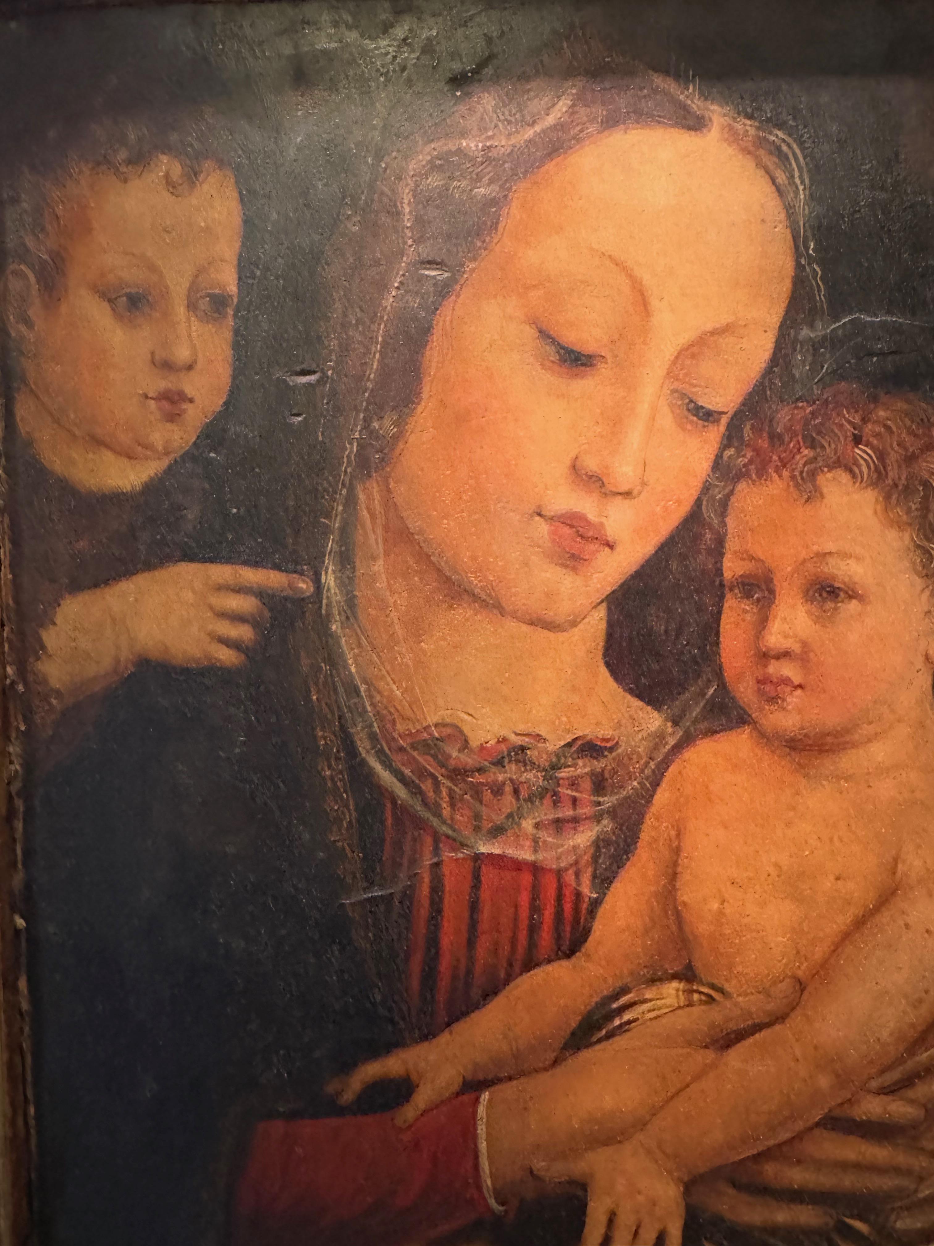 La Virgen y el Niño con San Juan Bautista Circa 1500. Renacimiento italiano Pintado a mano