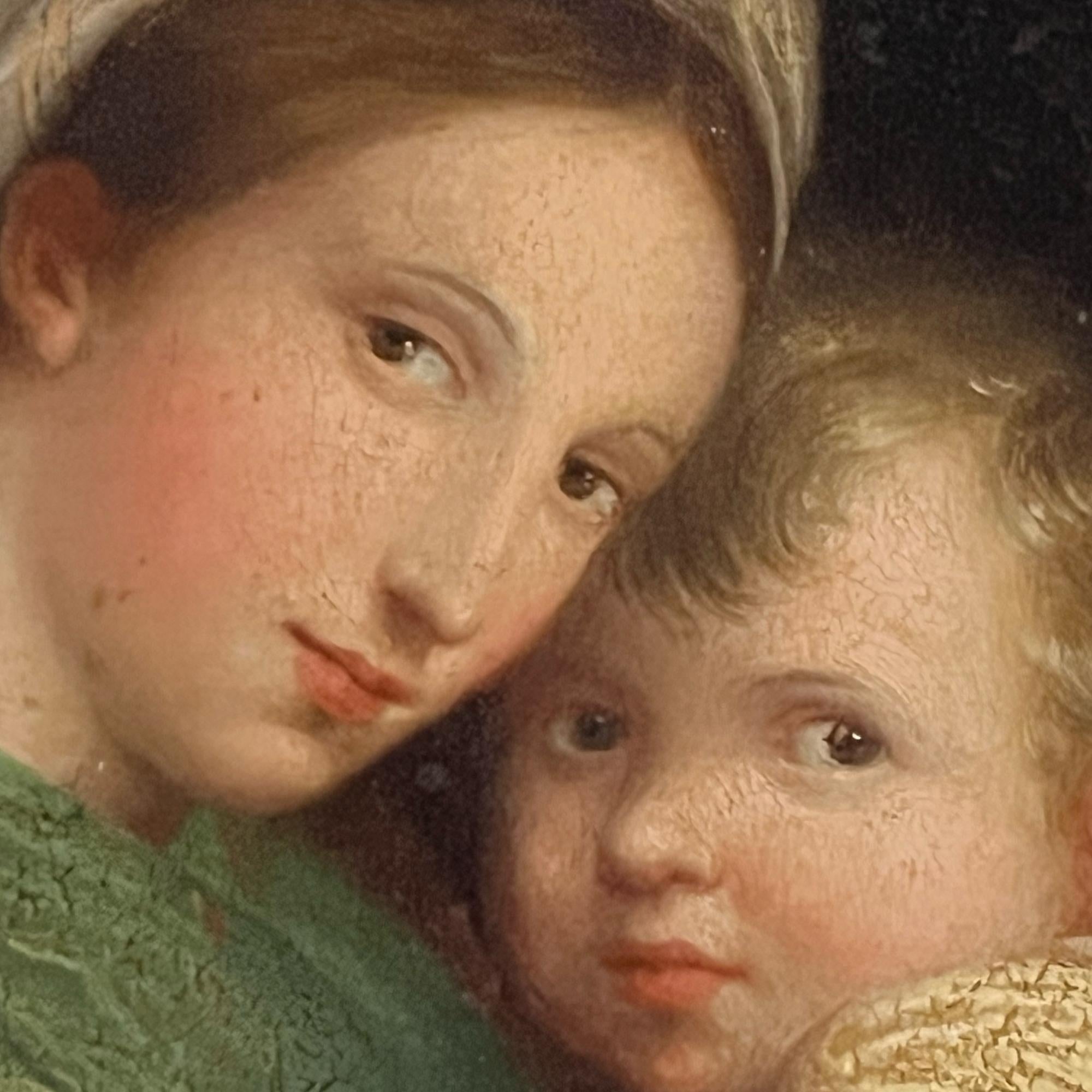 The Virgin in the Chair (Madonna della sedia) was painted by Raphael in 1513-1514, during his Roman period.
It represents Mary, holding the Child Jesus in her arms, and John the Baptist who looks at them with devotion.
Its title is due to the