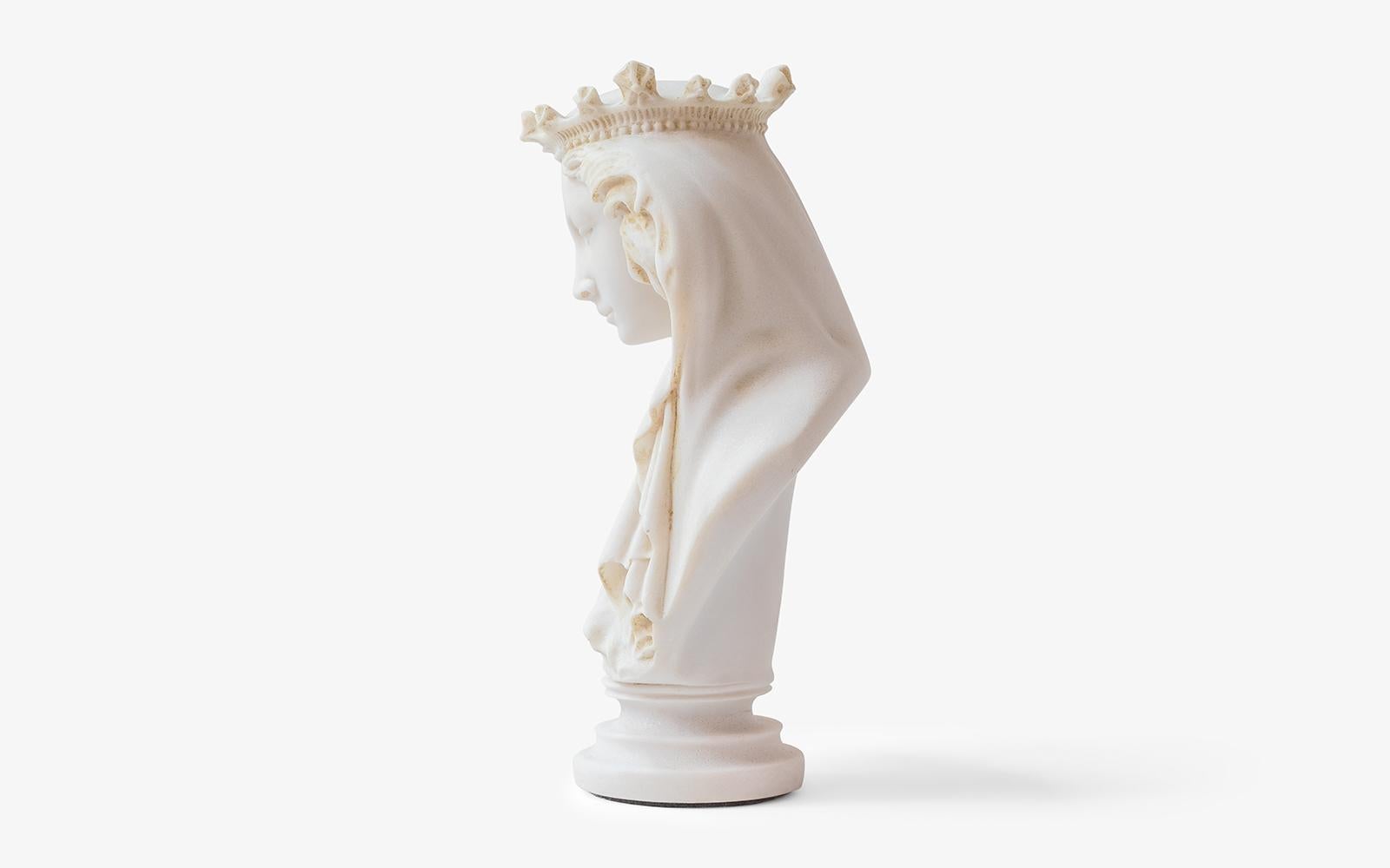 This sculpture depicts the Virgin Mary, who is known as the mother of Jesus in Christian mythology. Weighing 1.5 kg, this sculpture is produced from pressed marble powder and made using the original molds from the museum. It can be used both indoors