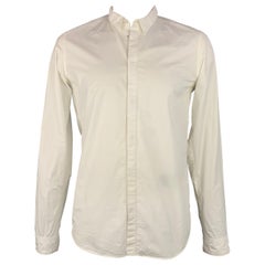 THE VIRIDI-ANNE Size L White Cotton Hidden Buttons Long Sleeve Shirt