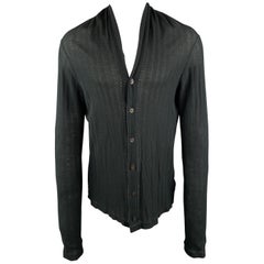 THE VIRIDI-ANNE Size M Black Knitted Cotton Buttoned Cardigan Sweater