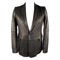 THE VIRIDI-ANNE Size XL Black Leather Notch Lapel Hook & Eye Sport Coat