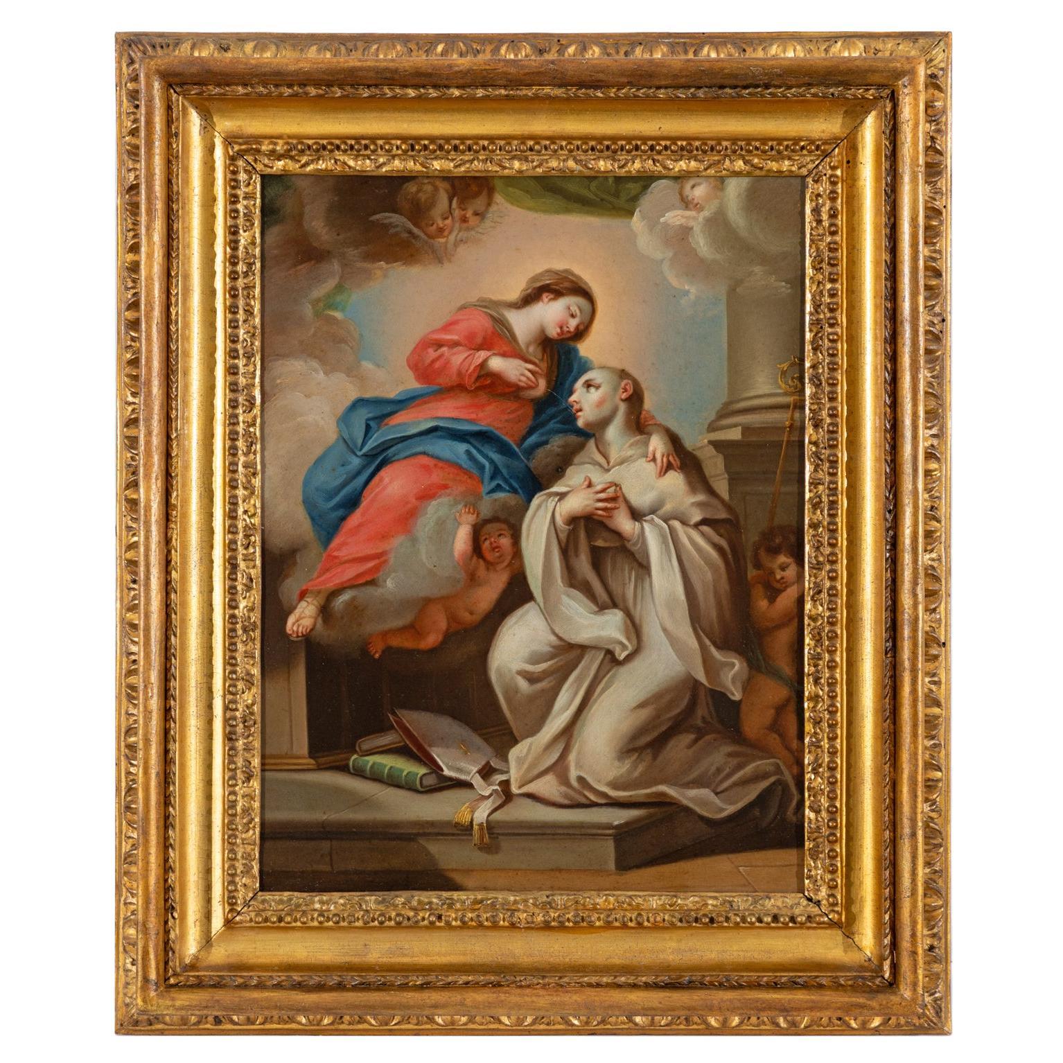 "Die Vision des Heiligen Bernhard", Öl auf Kupfer, Rom, 1723 im Angebot