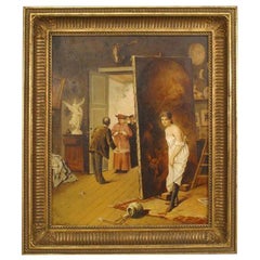 The Visit to the Studio Painting, Antique Interior Scene, 36x30 Inches