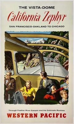 THE VISTA-DOME - CALIFORNIA ZEPHYR Original Vintage Railroad Travel Rail Poster