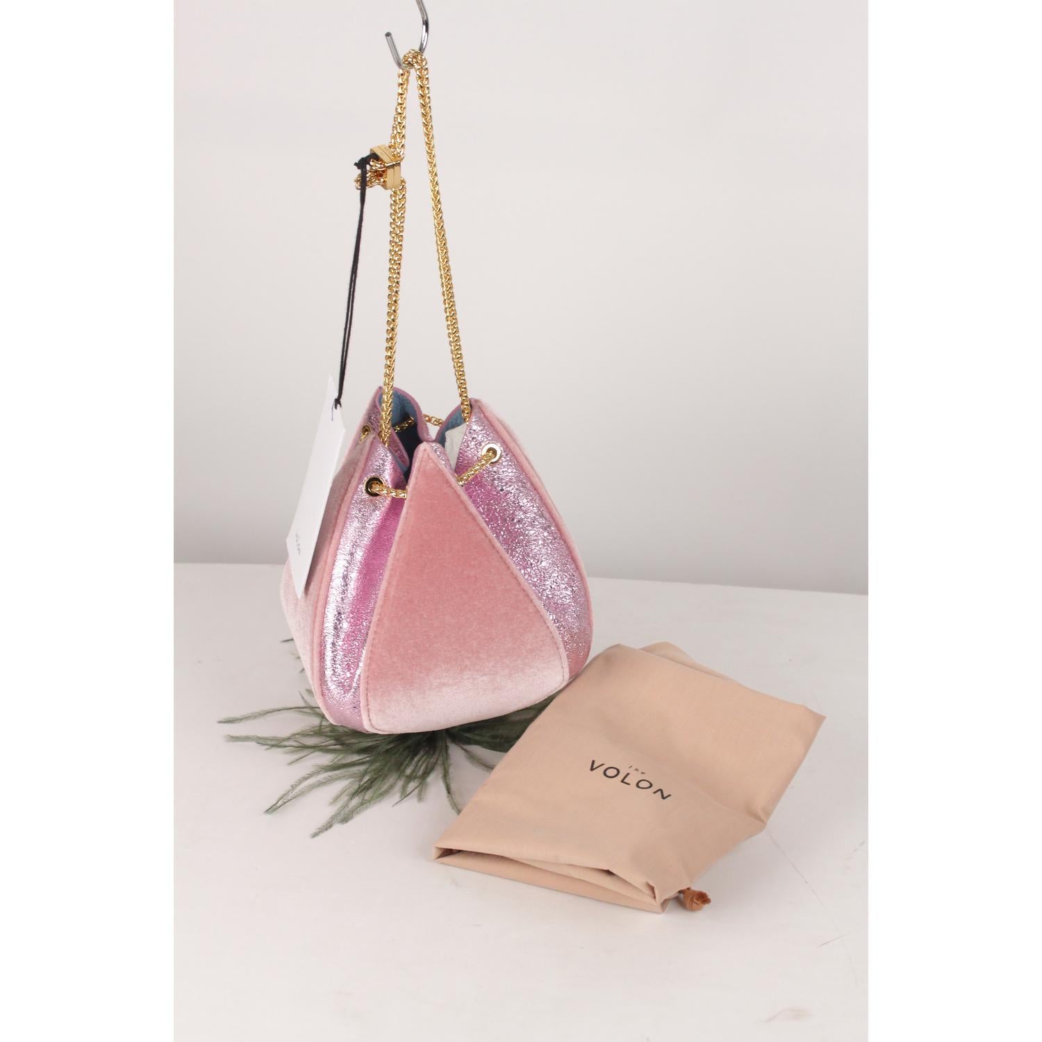 The Volon Pink Velvet Cindy Feather Clutch Evening Shoulder Bucket Bag 4