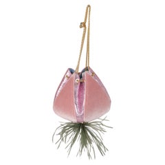 The Volon Pink Velvet Cindy Feather Clutch Evening Shoulder Bucket Bag