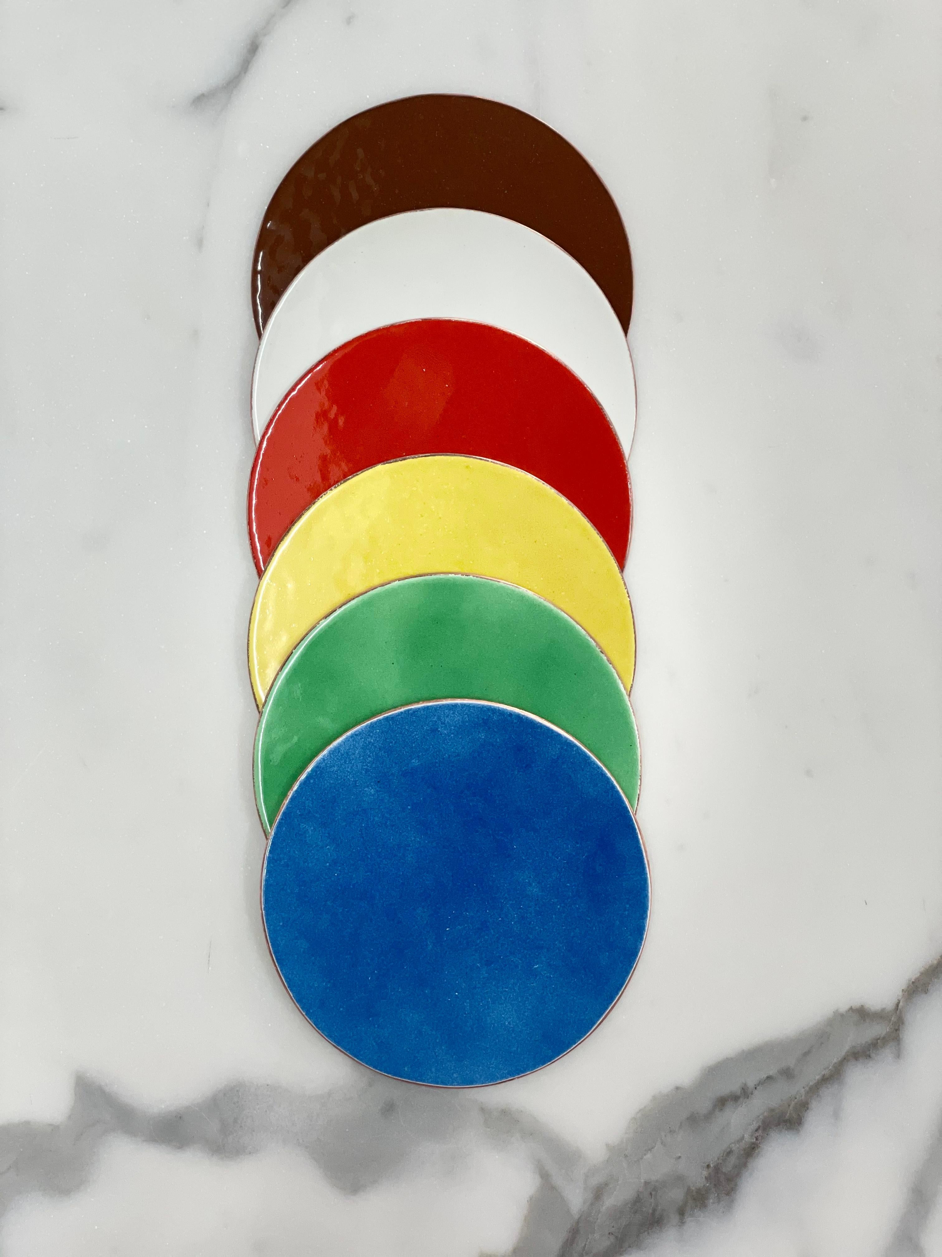 Minimalist Waifs, Coasters in Wafer Thin Vitreous Enamels, Limited Production, Set of 6 For Sale
