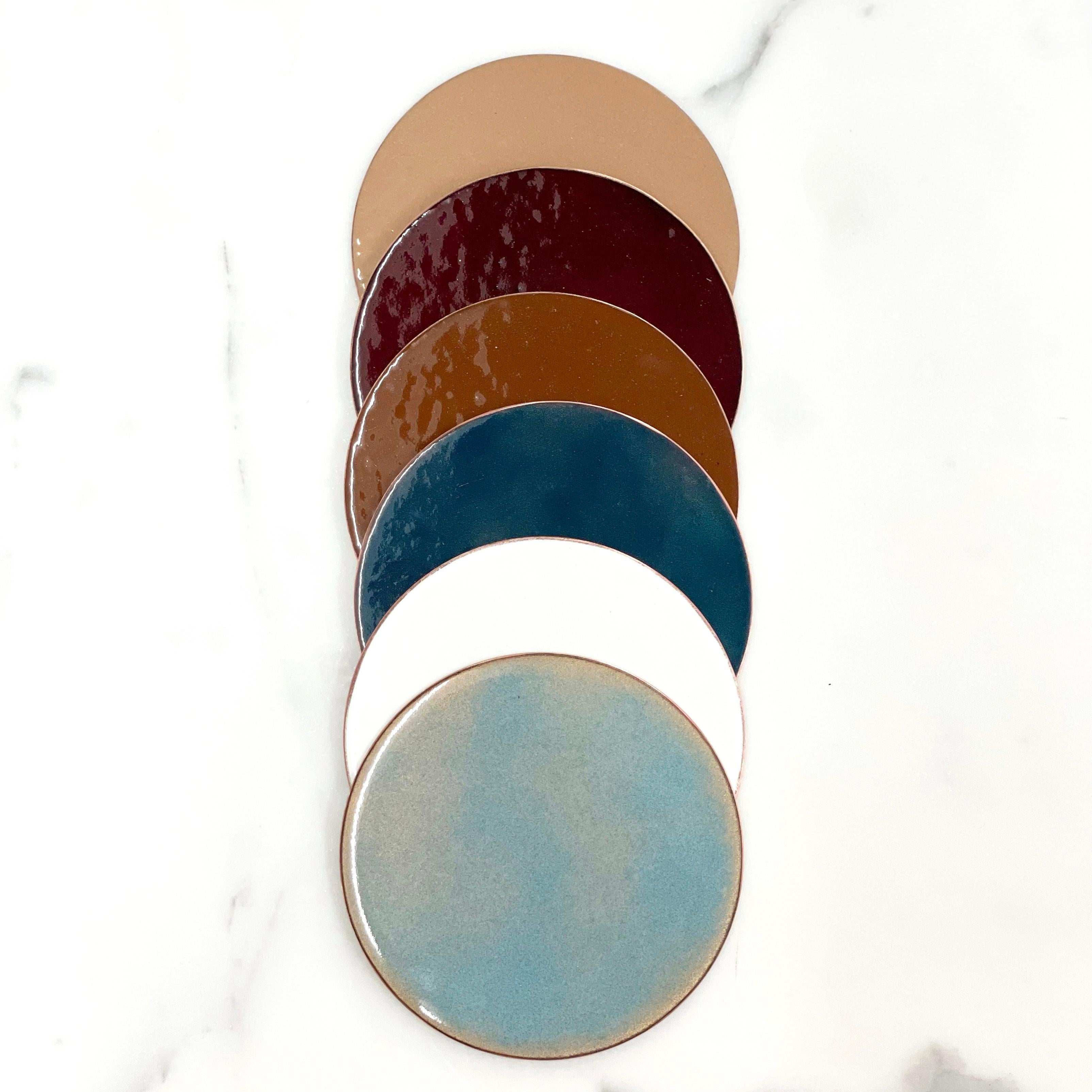 Minimalist Waifs, Coasters in Wafer-Thin Vitreous Enamels, Limited Production, Set of 6 For Sale