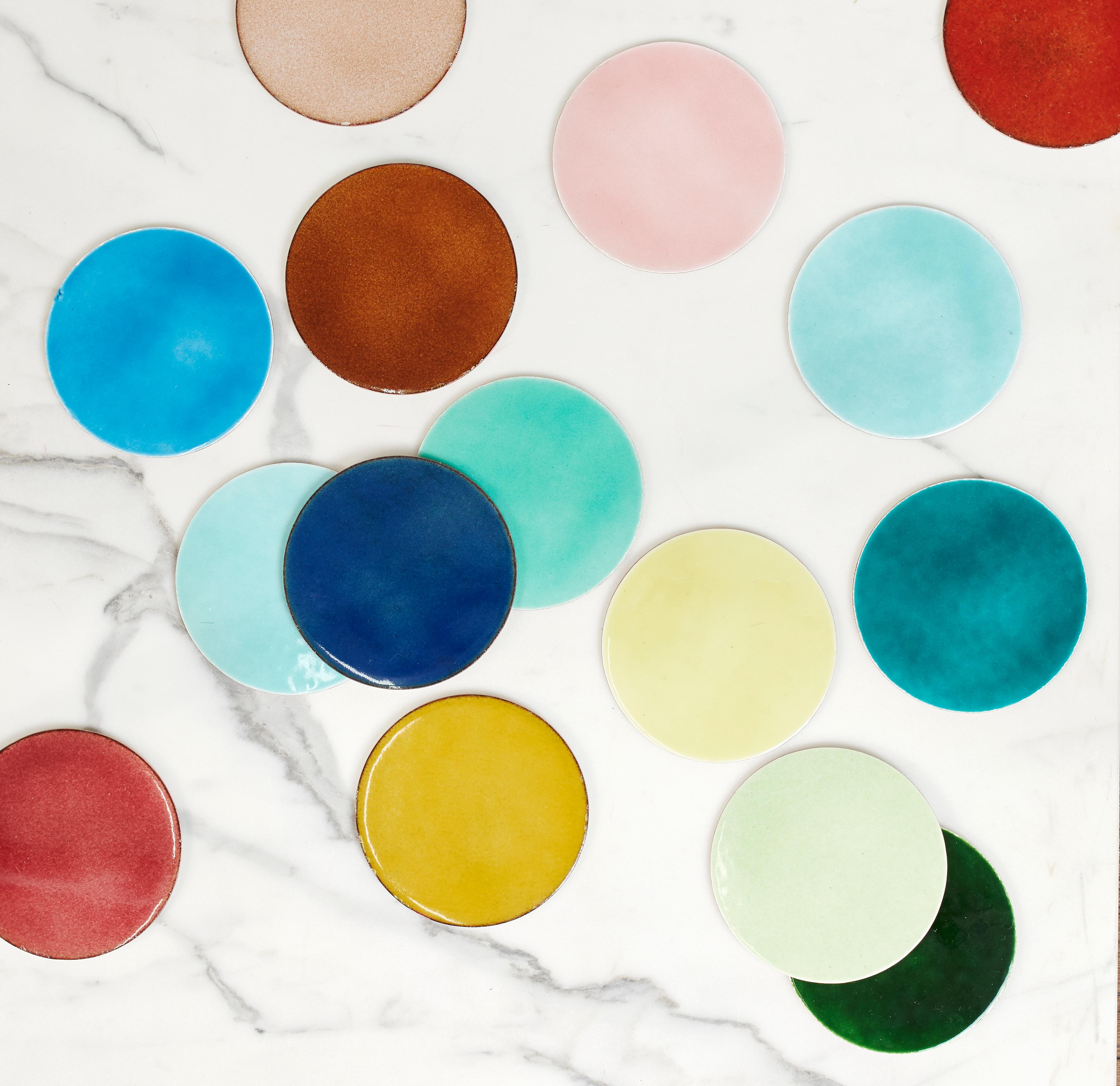 Waifs, Coasters in Wafer-Thin Vitreous Enamels, Limited Production, Set of 6 In New Condition In New York, NY