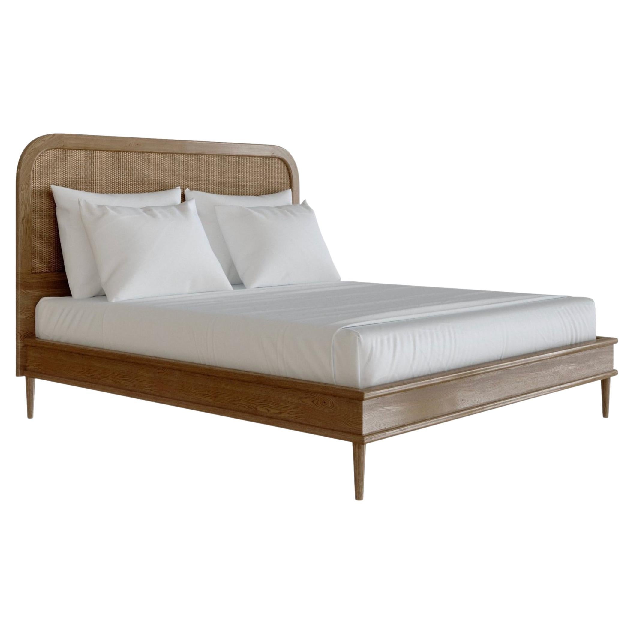 The Walford Bed by Lind + Almond in Rattan & Natural Oak (Euro Mega King)