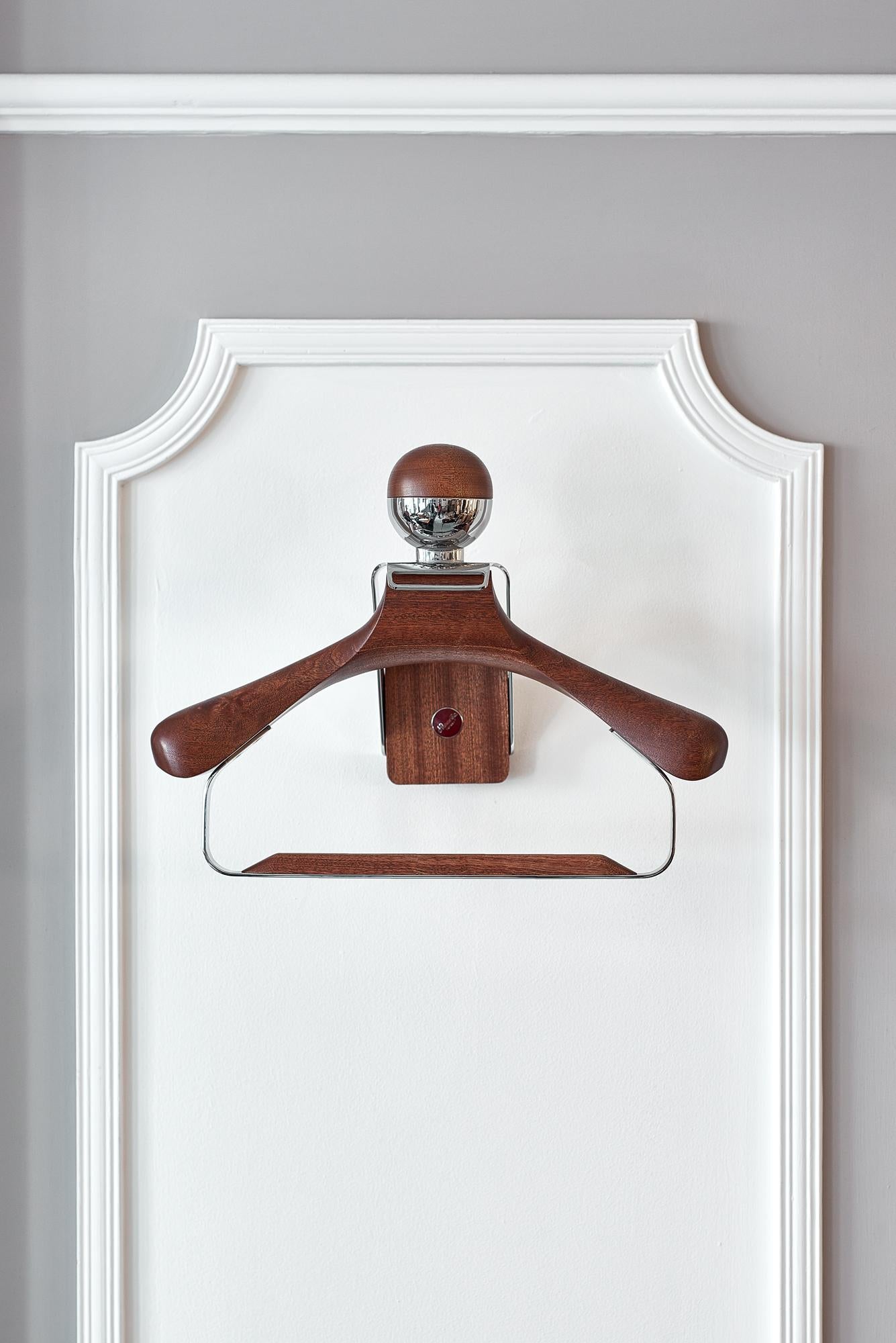Wall Mounted Valet by Honorific in Stainless Steel and Sapele Hardwood For Sale 2