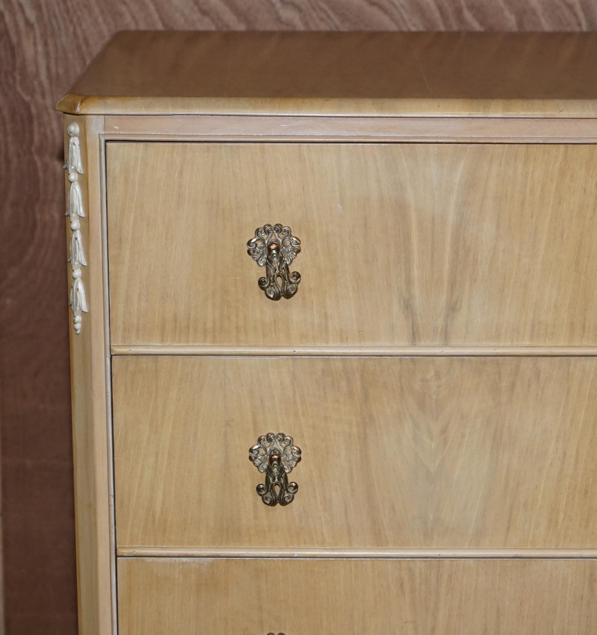 Hand-Crafted Walnut Works circa 1940's Light Walnut Chest of Drawers Part of Large Suite