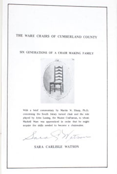 The Ware Chair Makers, by Sara Carlisle Watson, Signed Copy