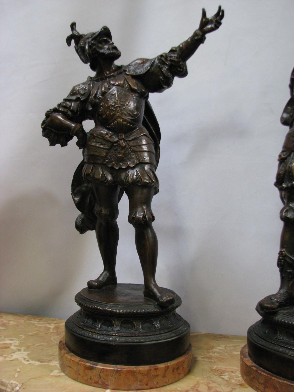 A spectacular pair of bronzes from the turn of the 19th and 20th century,
by Giovanni De Martino (1870-1935), depicting warriors in parade armors.
Both sculptures are signed 