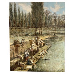 “The Washerwomen”, oil on panel, by Otto Flecken, Germany, 1922