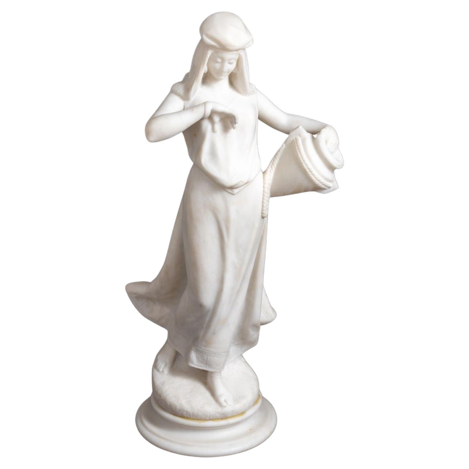 "The Water Carrier" White Marble Sculpture For Sale