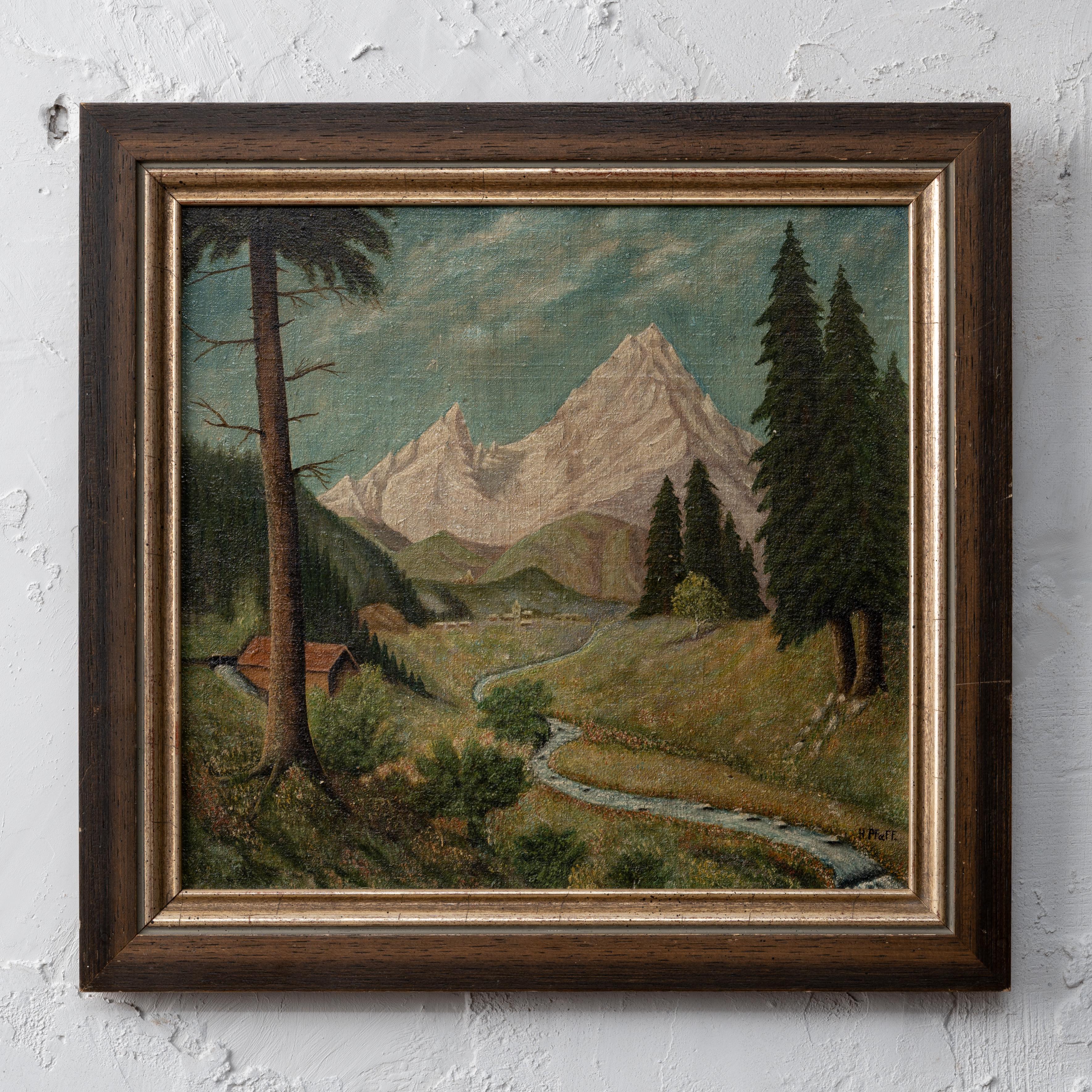 An oil on canvas mounted on board by H. Pfaffe of the Watzmann in the Berchtesgaden Alps, 20th century.

sight: 11 by 10 ¼ inches

frame: 14 by 13 ¼ inches



