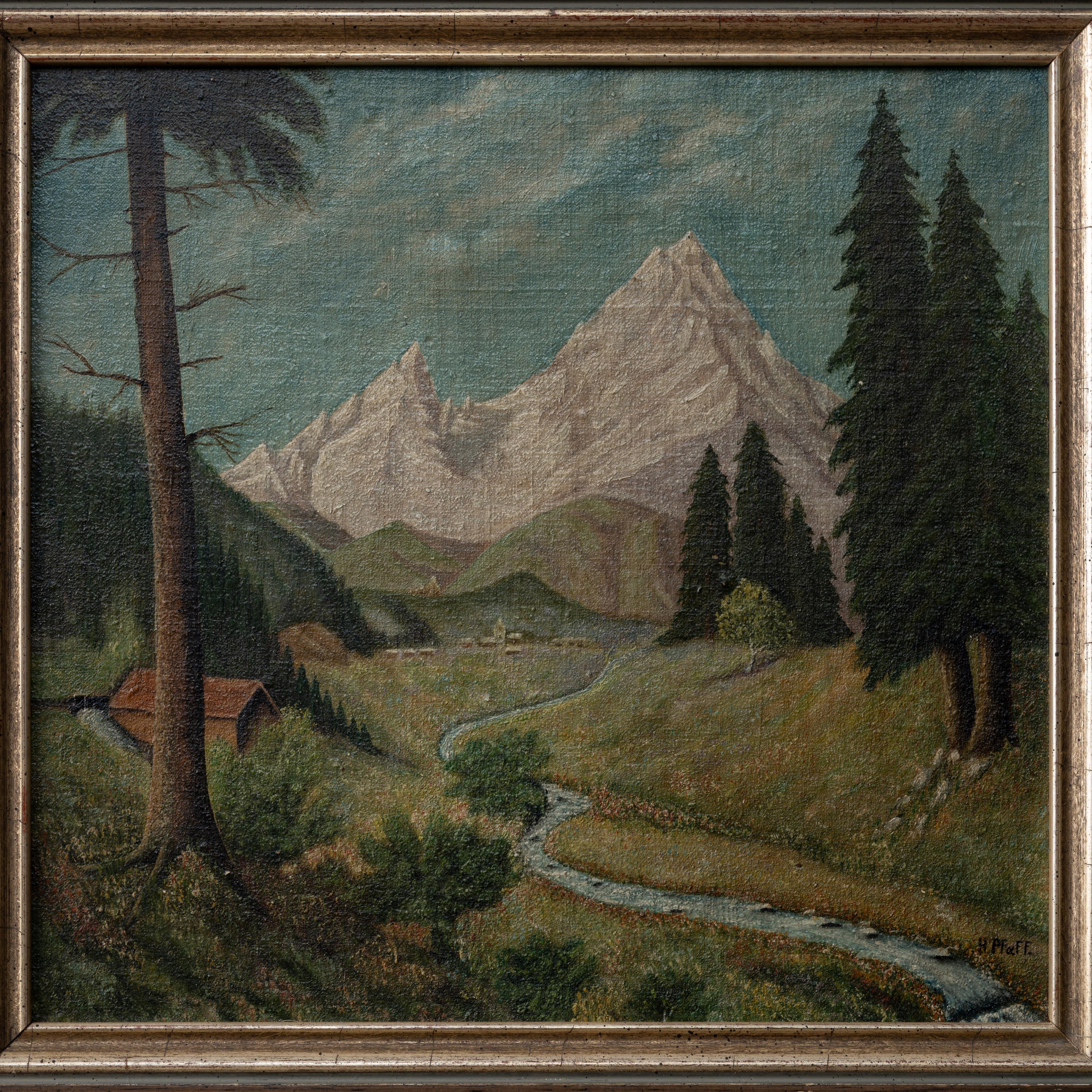 The Watzmann - German Landscape Painting by H. Pfaff In Good Condition For Sale In Savannah, GA