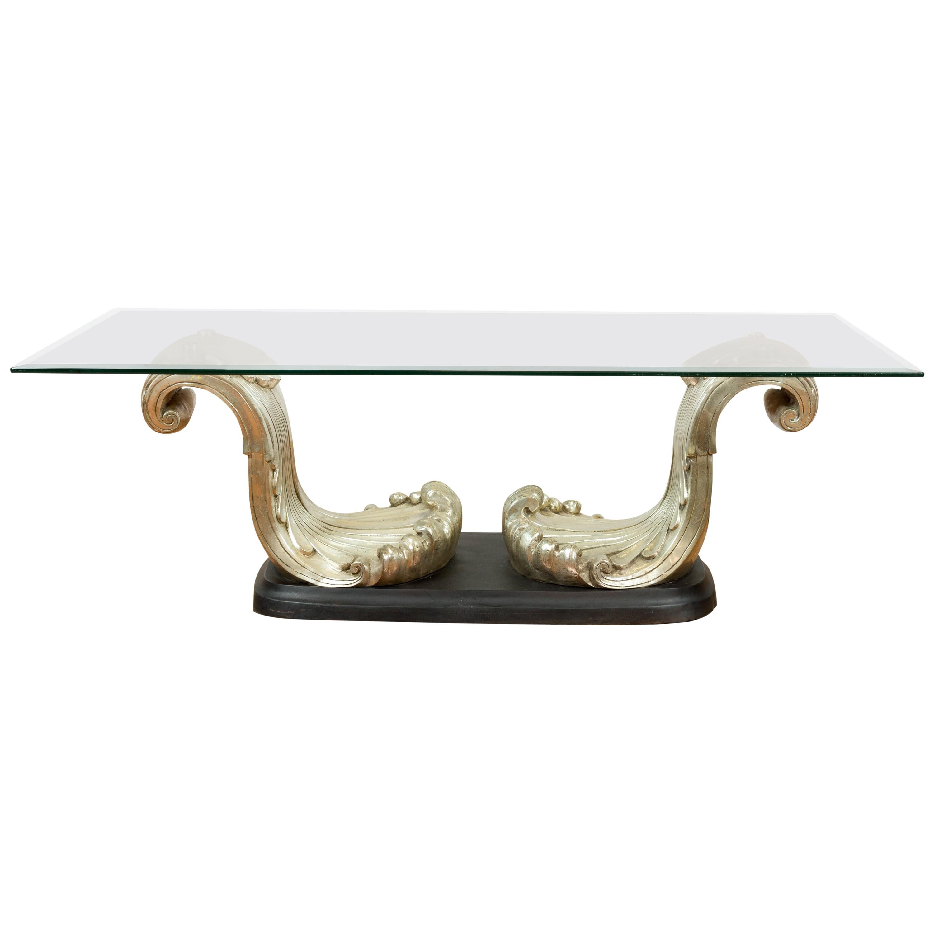 The Wave, Contemporary Silver on Bronze Scrolling Coffee Table Base For Sale