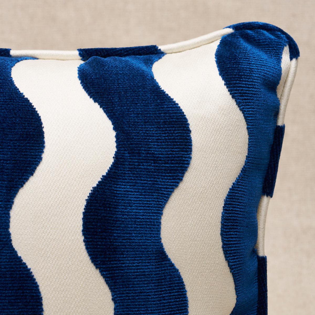 This pillow features The Wave by Miles Reddwith a self-welt finish. A chic, graphic cut velvet inspired by 1970s Pierre Cardin and Yves Saint Laurent designs. Pillow includes a feather/down fill insert and hidden zipper closure.

