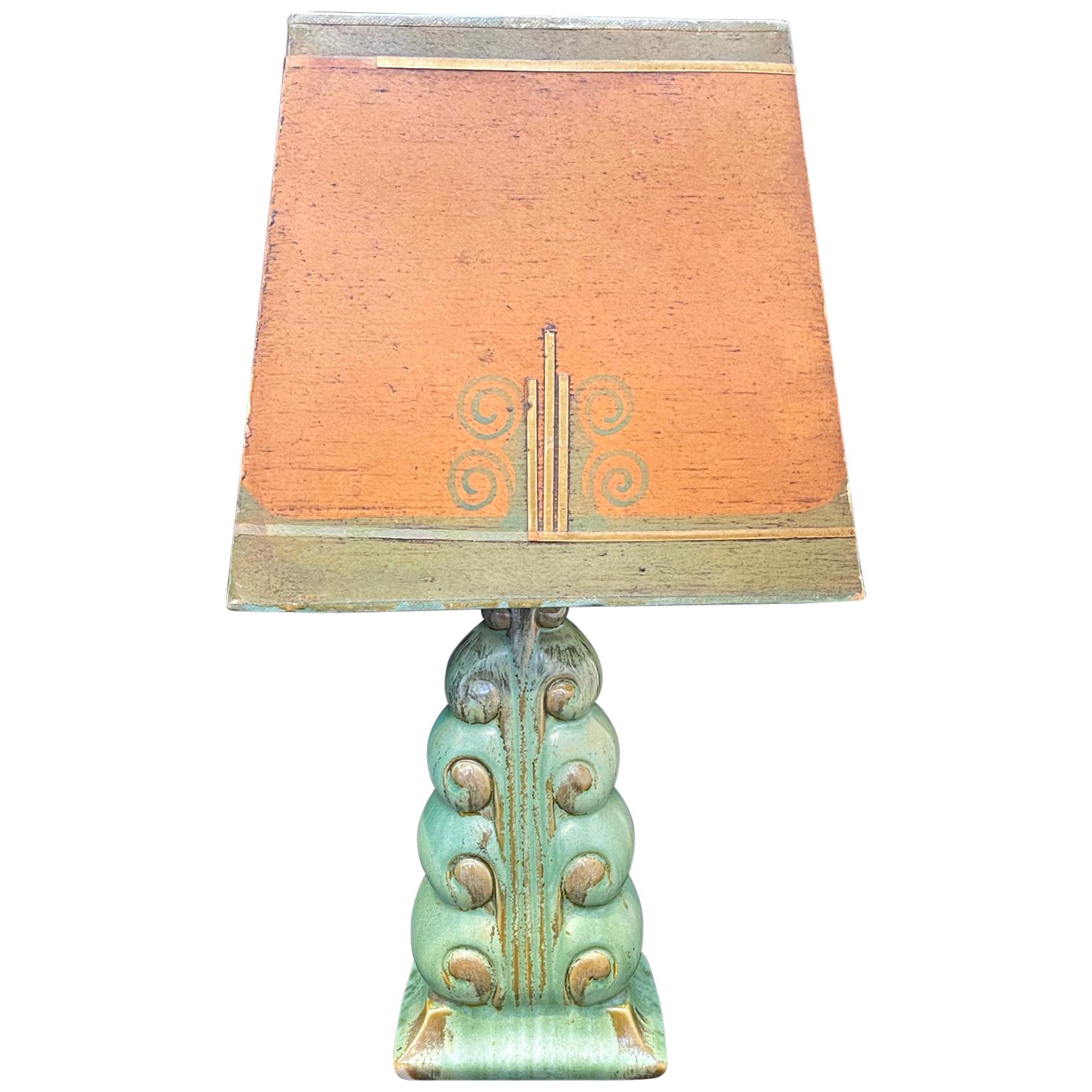 "The Wave, " Very Rare Art Deco Table Lamp by Gregory for Cowan w/ Original Shade