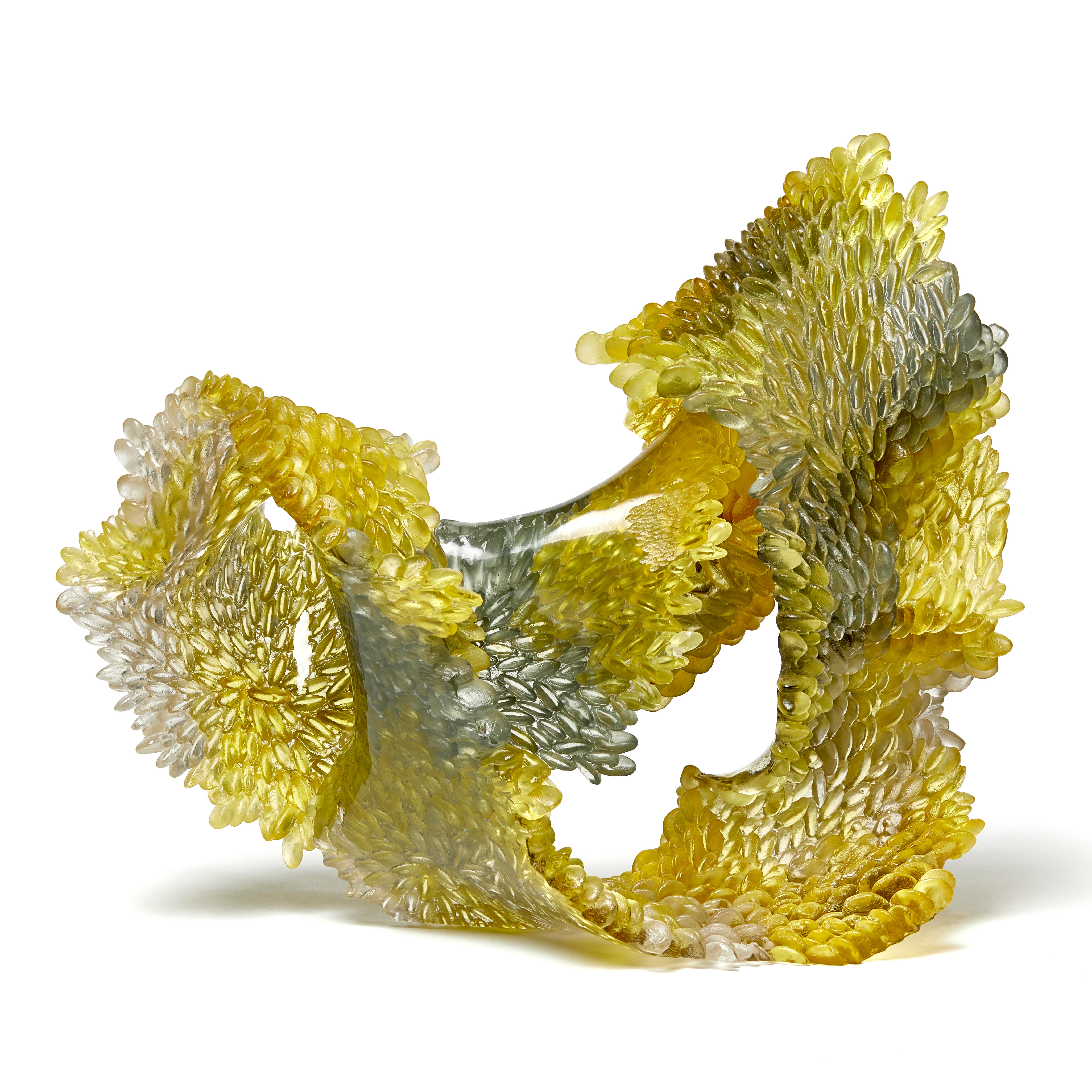 British The Way it Twists, Unique Glass Sculpture in Grey & Gold by Nina Casson McGarva