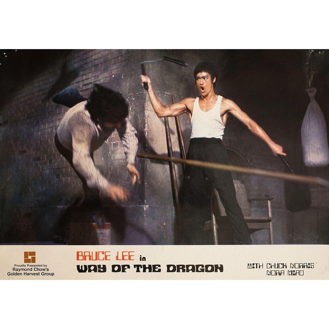 Original 1982 re-release Hong Kong scene card for the 1972 film The Way of the Dragon (Meng long guo jiang) directed by Bruce Lee with Bruce Lee / Nora Miao / Chuck Norris / Ping Ou Wei. Very good-fine condition. Please note: the size is stated in