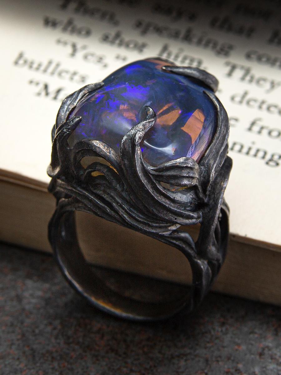 Art Nouveau Way of Water Opal Ring Engagement Ring Blue Neon Gemstone For Sale