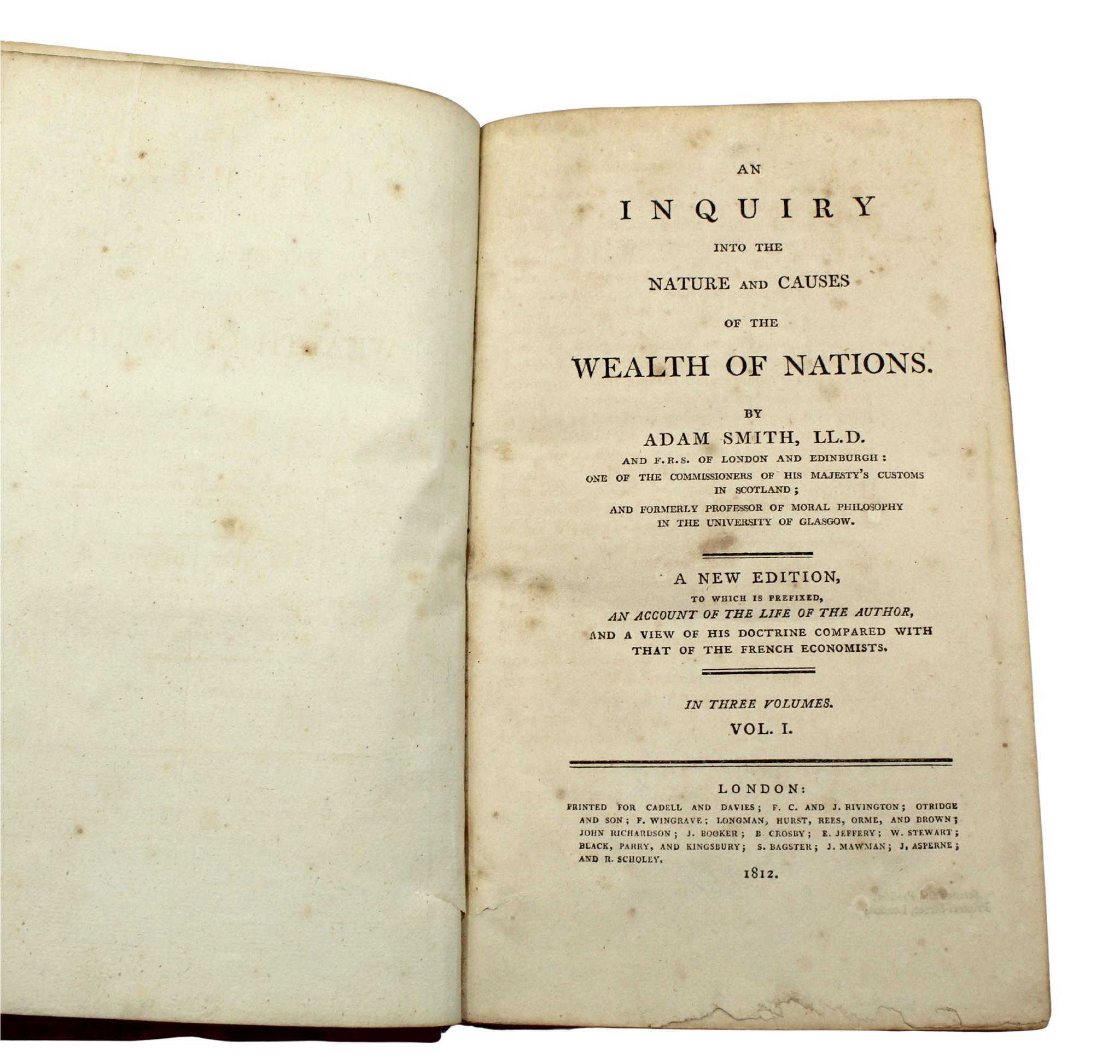 Der Reichtum der Nationen, Eine neue Ausgabe, von Adam Smith, Drei Bände, 1812 (Geprägt) im Angebot