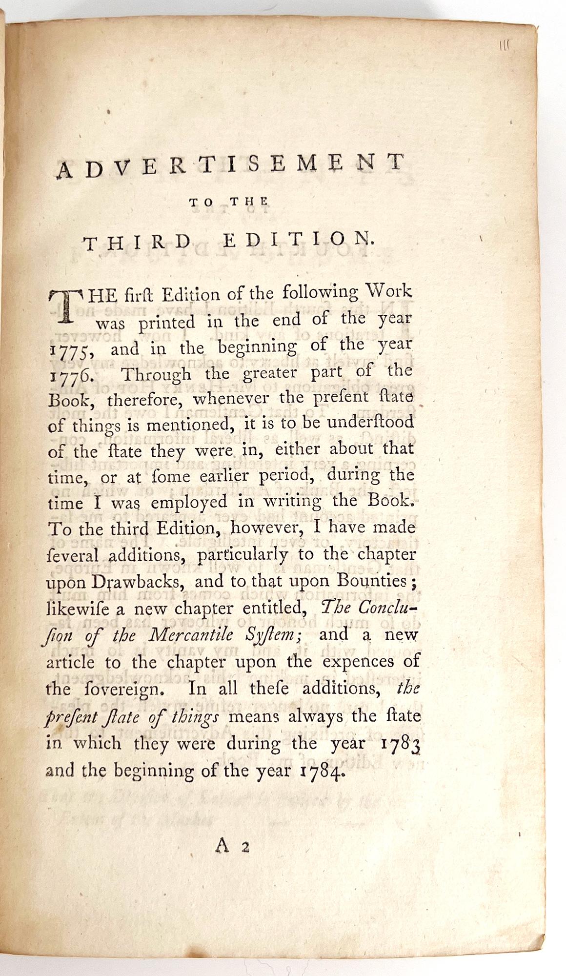 Anglais The Wealth of Nations d'Adam Smith, première édition 1786 en vente