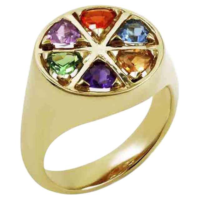 Gorgeous Multi-Color Gemstone Cluster Ring in Yellow Gold For Sale at ...