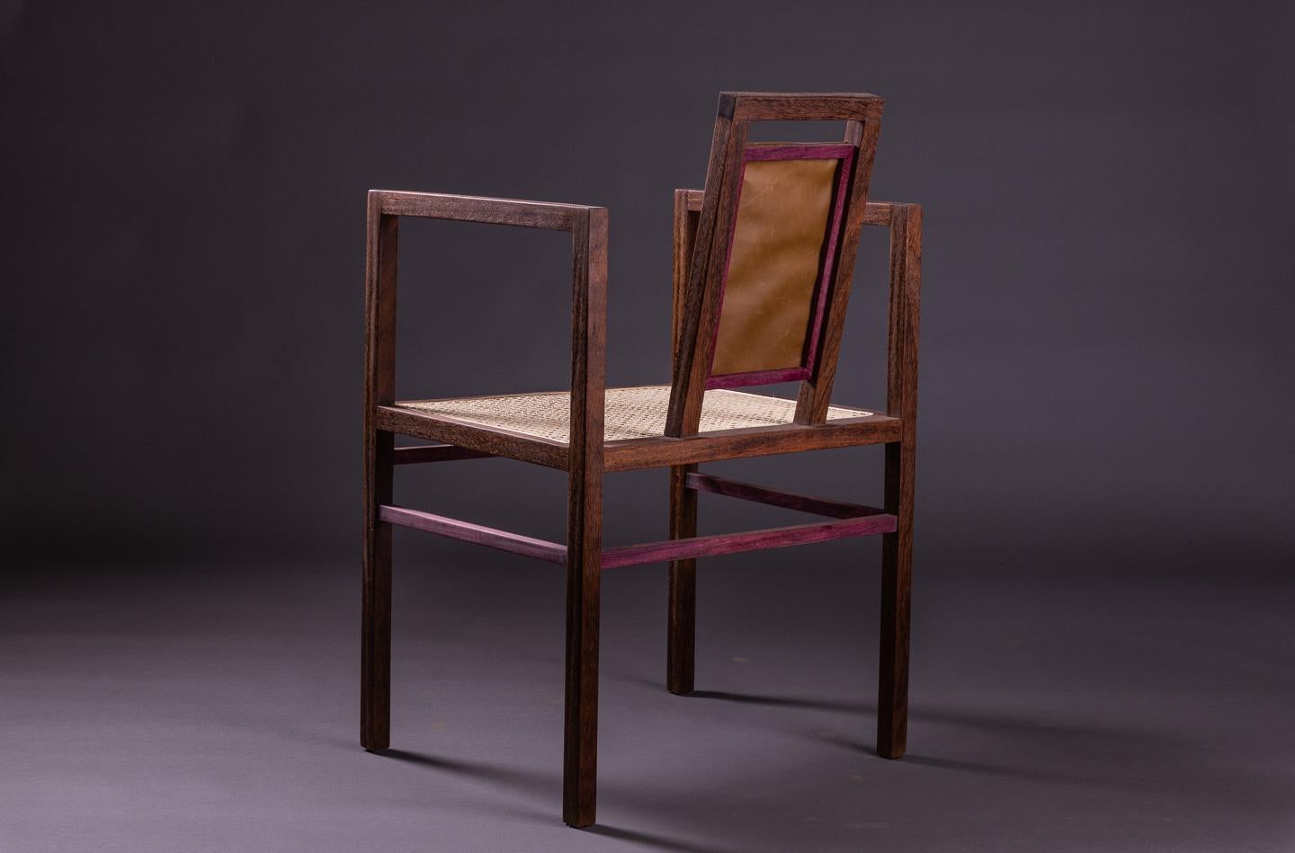 Brazilian The Eccentric Armchair, Solid Sucupira Wood and Purple Heart  For Sale