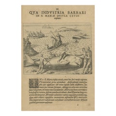 The Whale Harvest of St. Mary's Island - Copper Engraving by de Bry, 1601