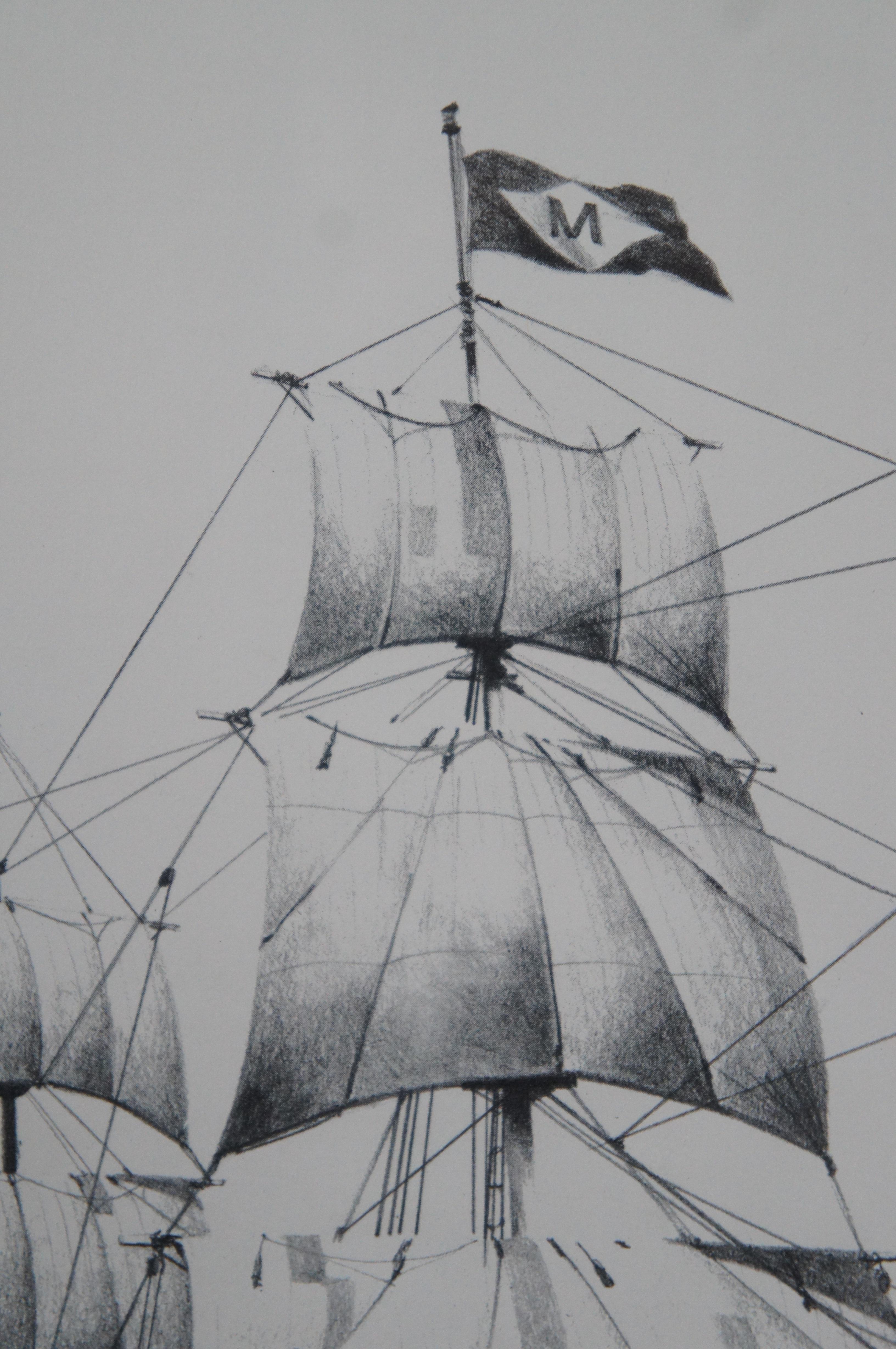 Der Walfänger Charles W. Morgan Nautische maritime Lithographie Druck Lithographie Fowler 26