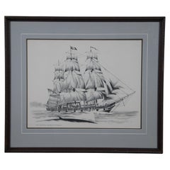 Antique The Whaler Charles W. Morgan Nautical Maritime Lithograph Print Fowler 26"