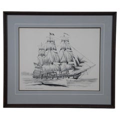 Le baleinier Charles W. Morgan Lithographie maritime nautique Print Fowler 26"