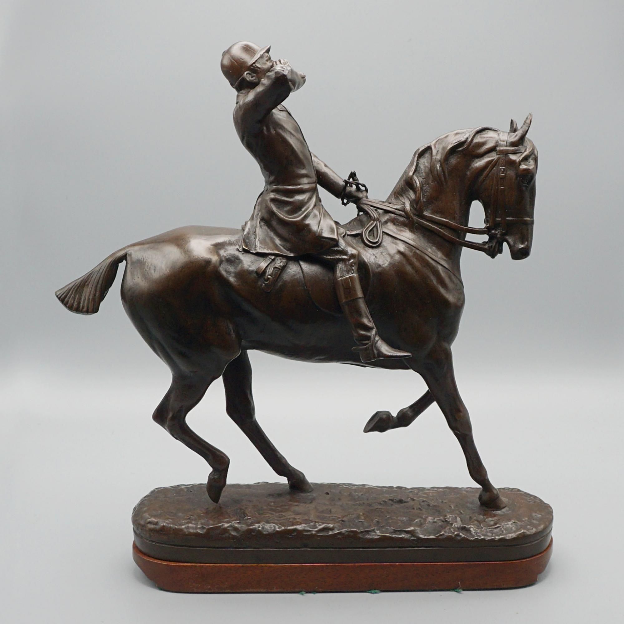 'The Whip' a patinated bronze sculpture by John Willis Good (1845-1878) depicting a young huntsman. Set over a naturalistic bronze base. Excellent rich brown patination. Signed ' J Willis Good 1874' to bronze. 

Dimensions: H 30m W 24cm D