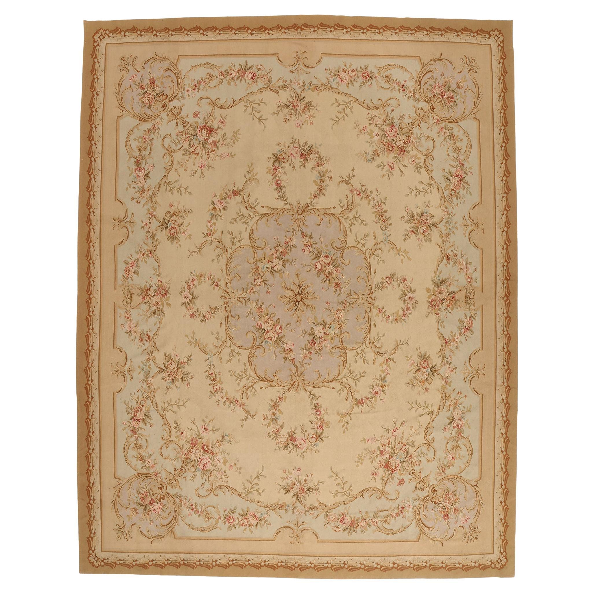 Die geflüsterte Rose: Ein Vintage Chinese Aubusson Meisterwerk des zeitlosen Rokoko