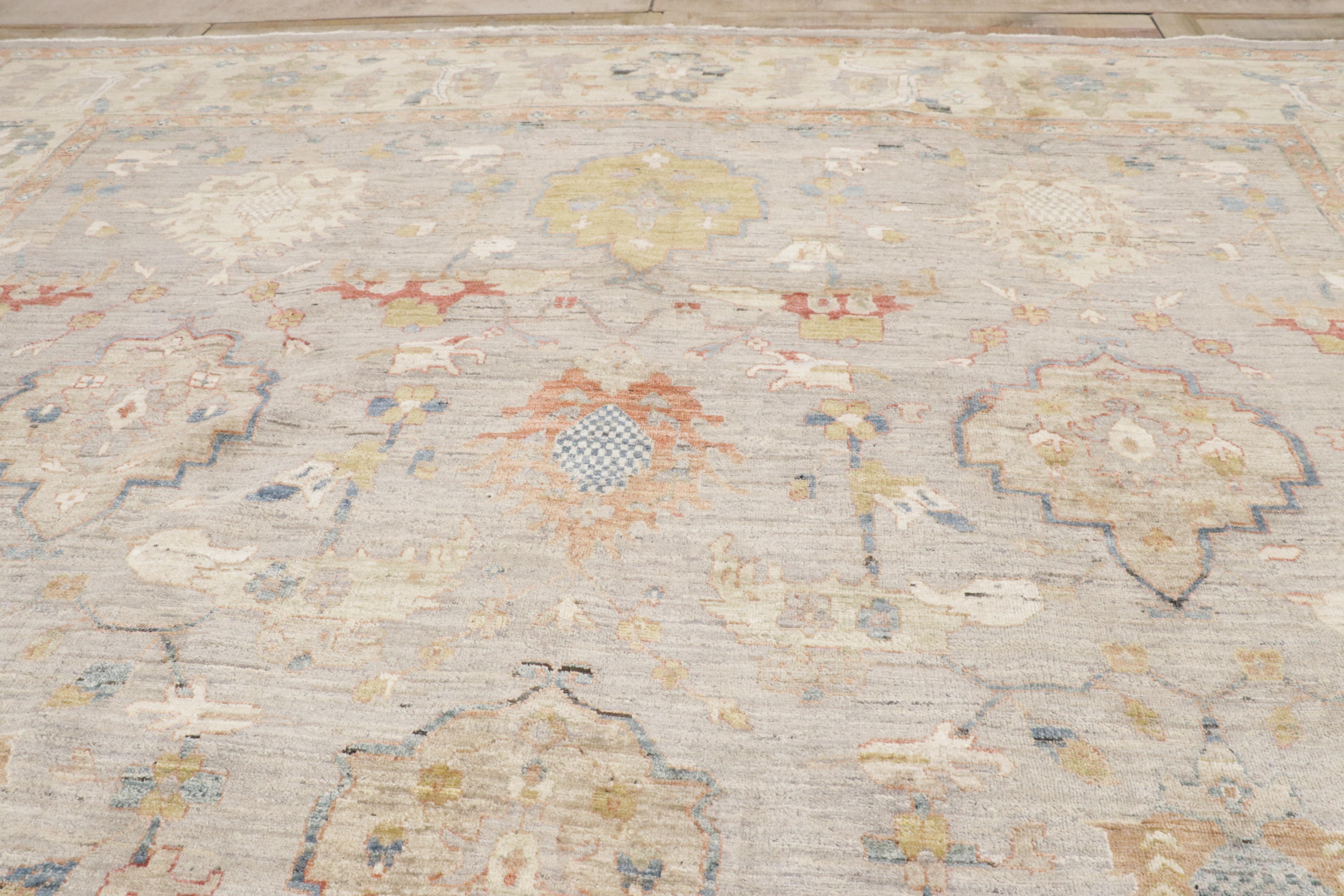 New Contemporary Oushak-Teppich in Erdtönen, 12'00 x 14'08 im Angebot 5