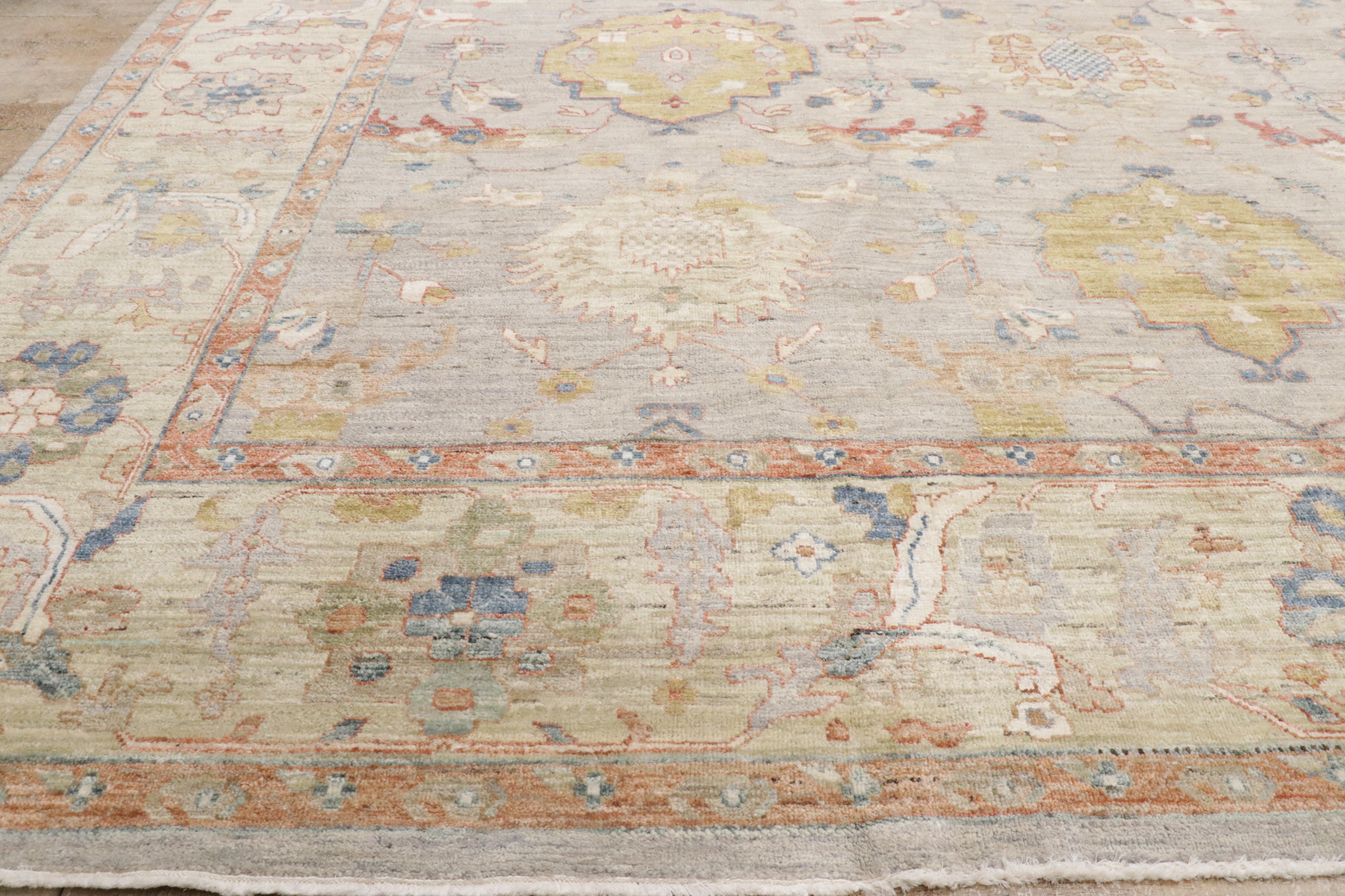 New Contemporary Oushak-Teppich in Erdtönen, 12'00 x 14'08 im Angebot 6